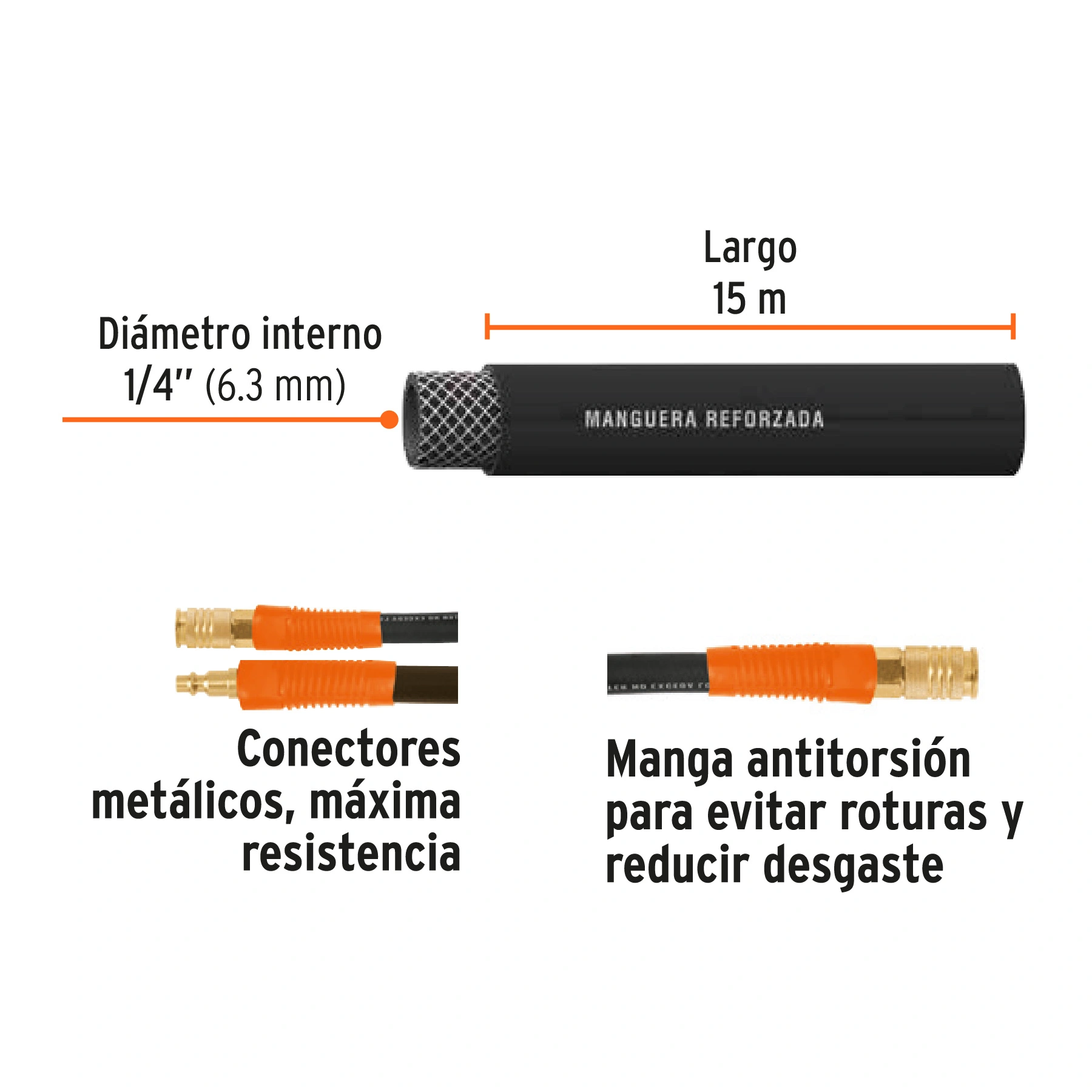 Manguera para compresor, de hule, 15m x 1/4', TRUPER