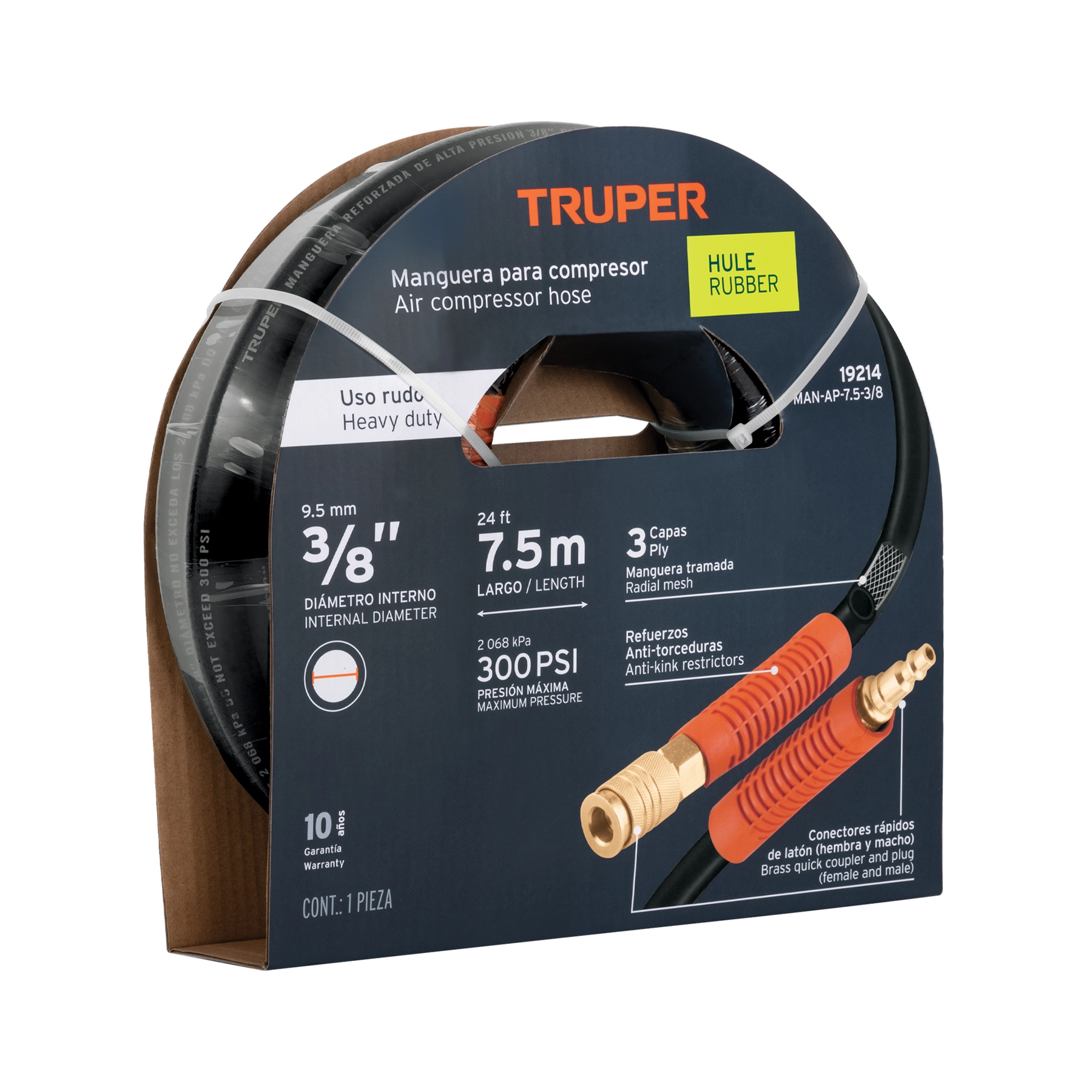 Manguera para compresor, de hule, 7.5m x 3/8', TRUPER