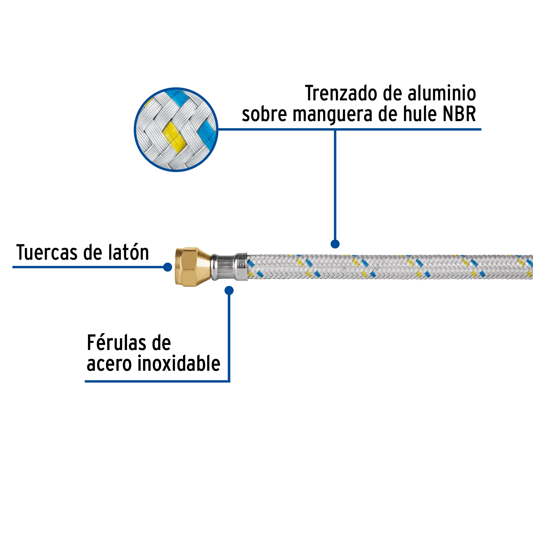 Manguera para gas, aluminio, 3/8' flare , 100 cm, FOSET