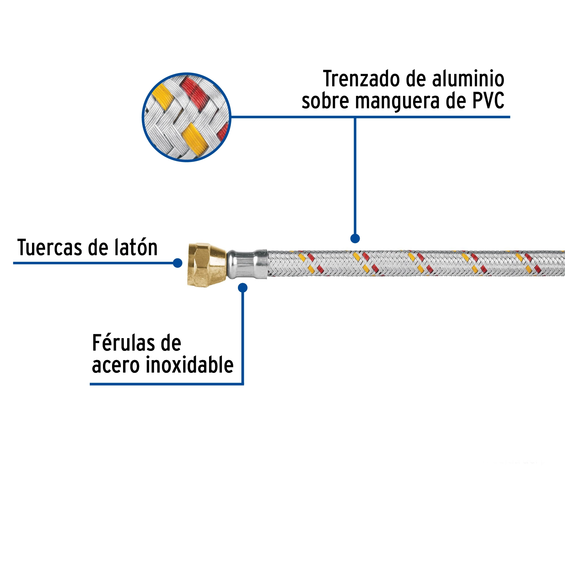 Manguera para gas, aluminio, 3/8' flare, 100 cm, FOSET BASIC