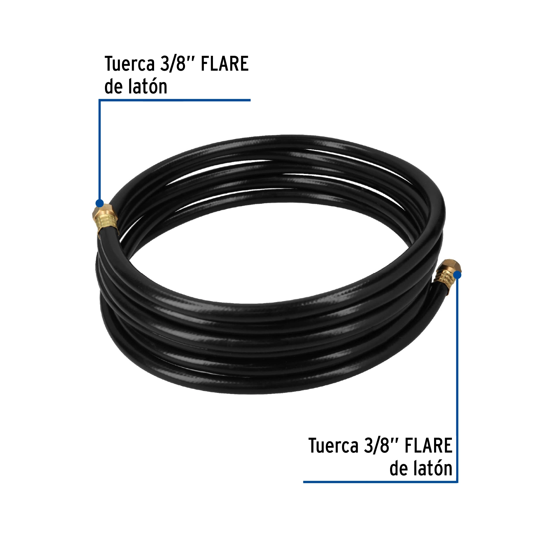 Manguera para gas, PVC negra, 3/8' flare, 5 m, FOSET