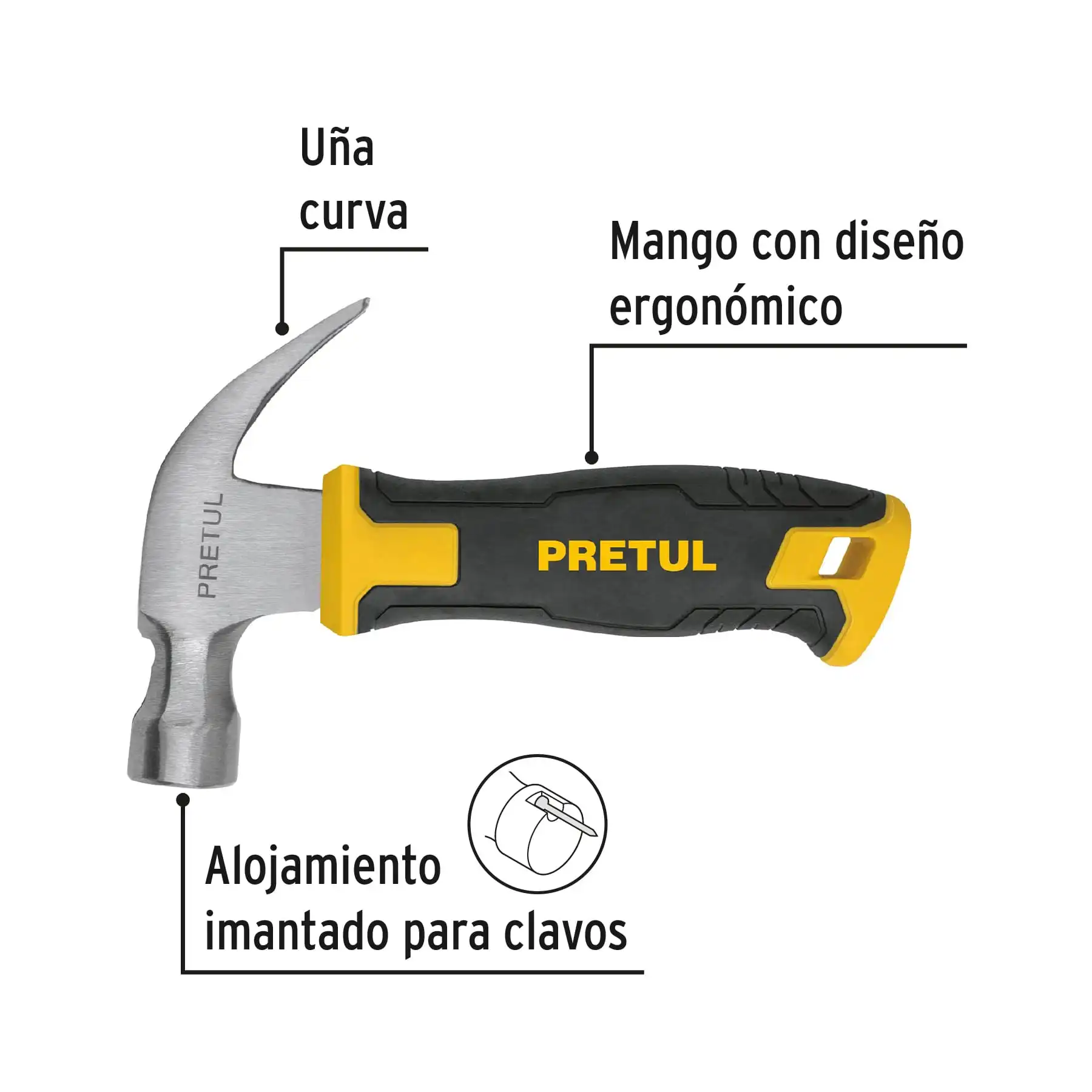 Martillo 10 oz, mango comfort grip, PRETUL