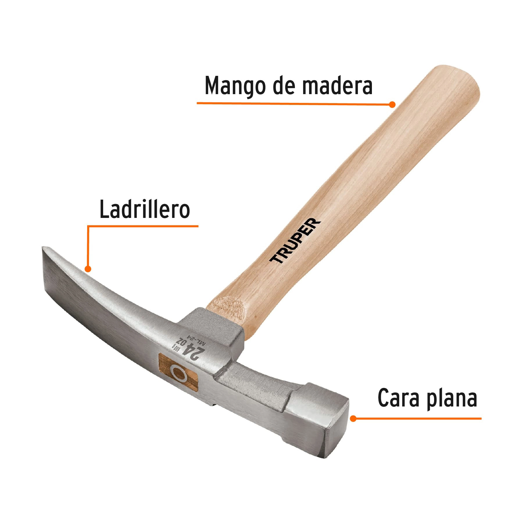 Martillo 24 oz ladrillero, mango 12', TRUPER
