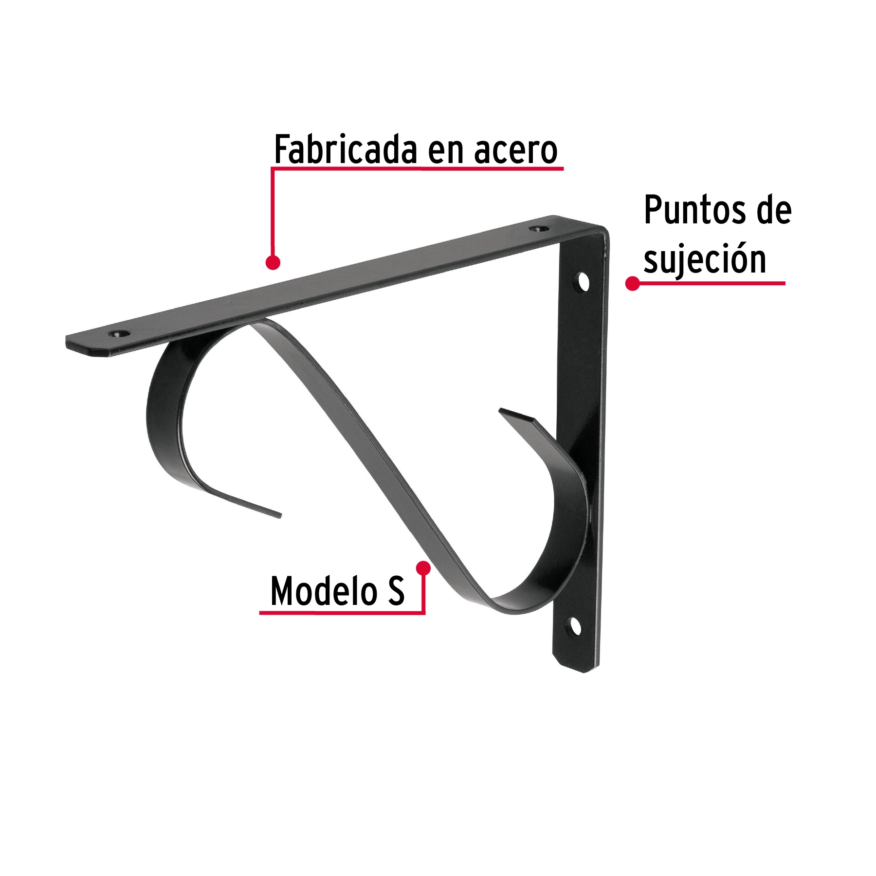 Ménsula reforzada negra 8 x 6', diseño colonial, FIERO