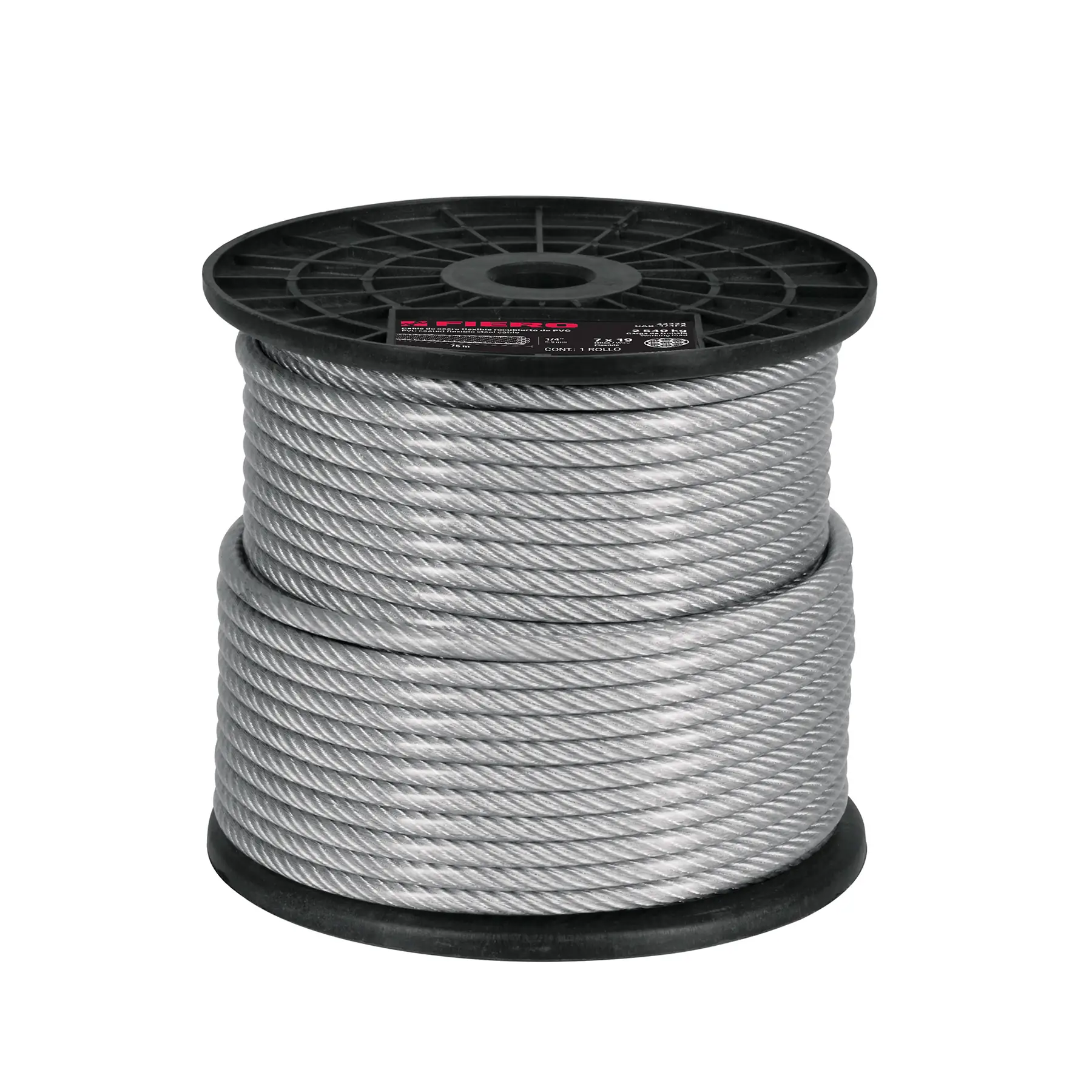 Metro cable flexible 3/16' acero 7x19 recubierto PVC, 75 m