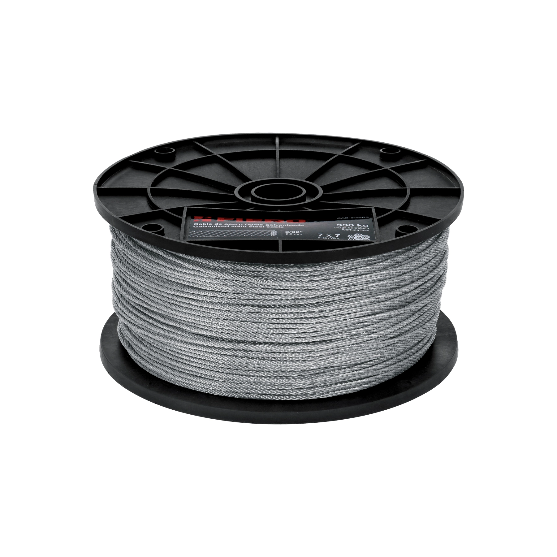 Metro de cable rígido 3/32' de acero 7x7 hilos, 300 m, FIERO