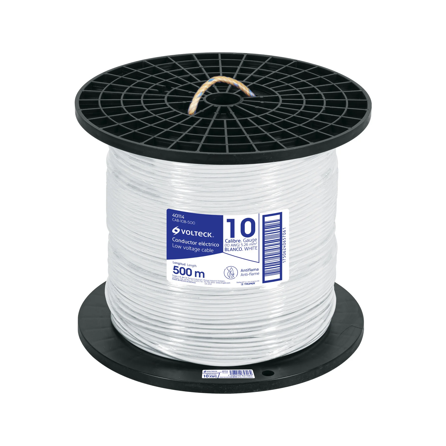 Metro de cable THHW-LS 10 AWG blanco en carrete de 500 m