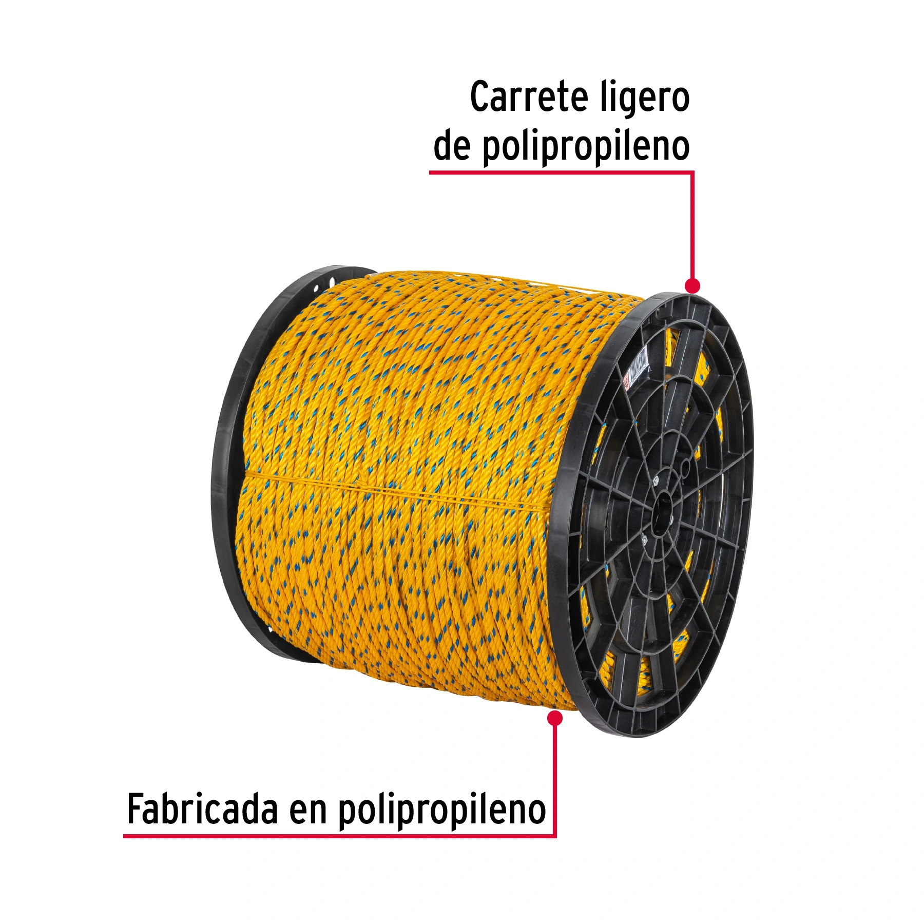 Metro de cuerda amarilla de polipropileno 6mm, carrete 920m