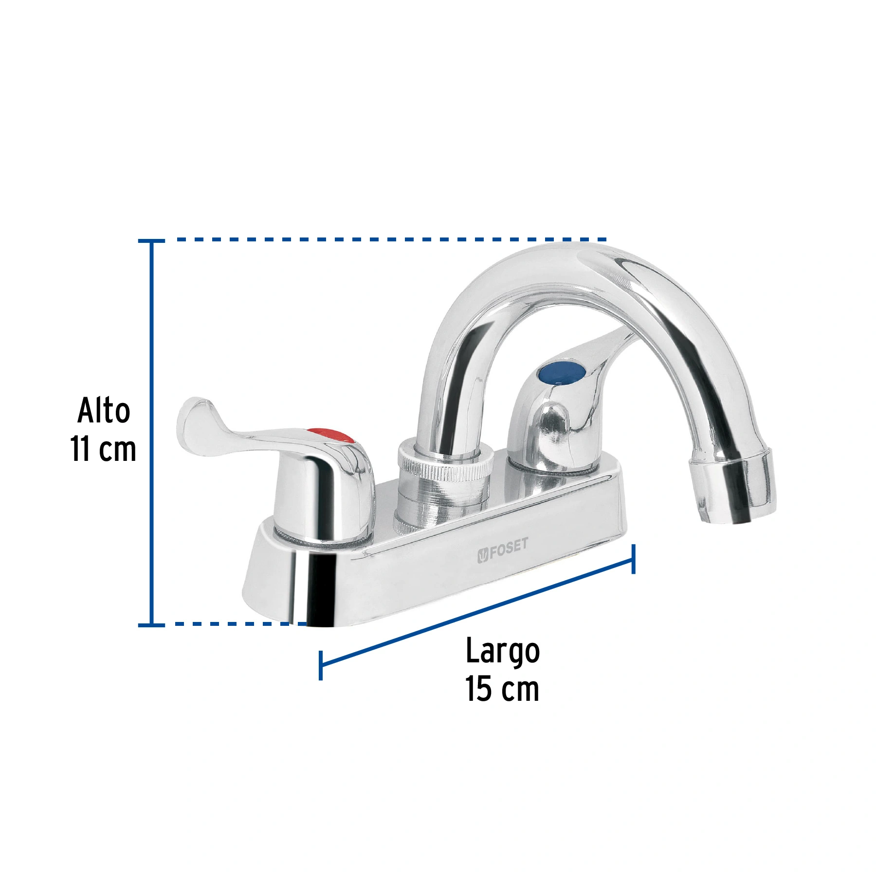 Mezcladora 4' para lavabo, cuello curvo, manerales palanca