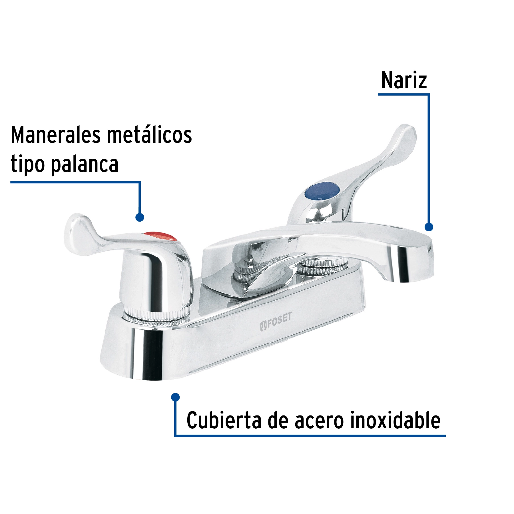 Mezcladora 4' para lavabo, nariz larga, manerales palanca