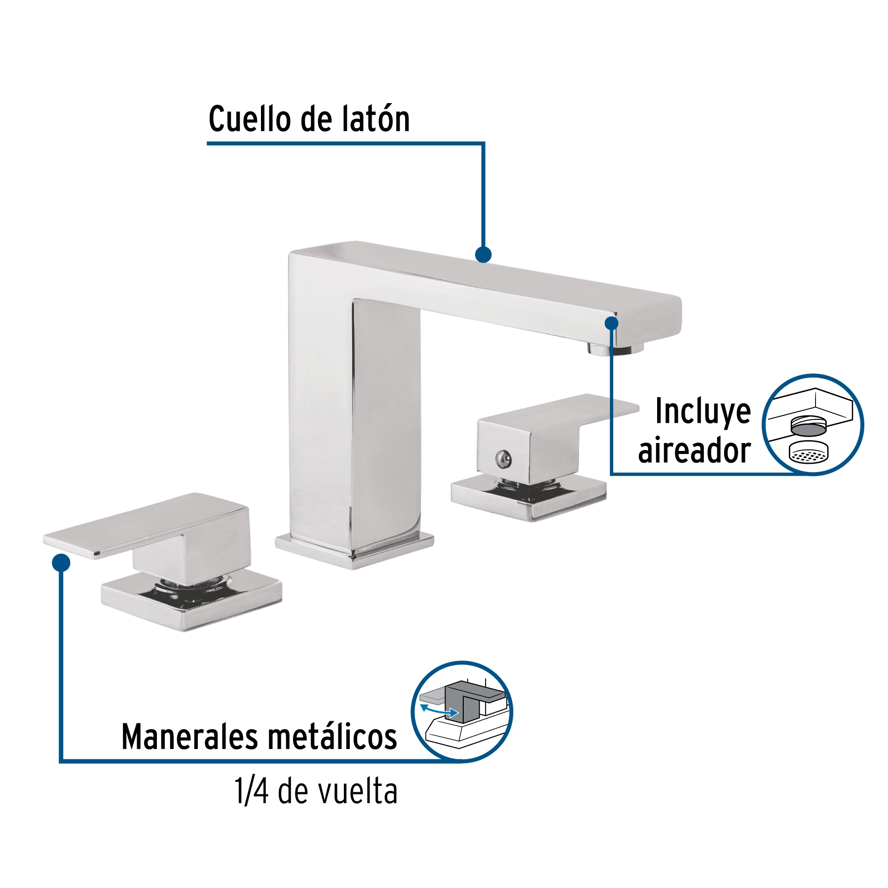 Mezcladora para lavabo taladros separados, cromo, FOSET KUBO