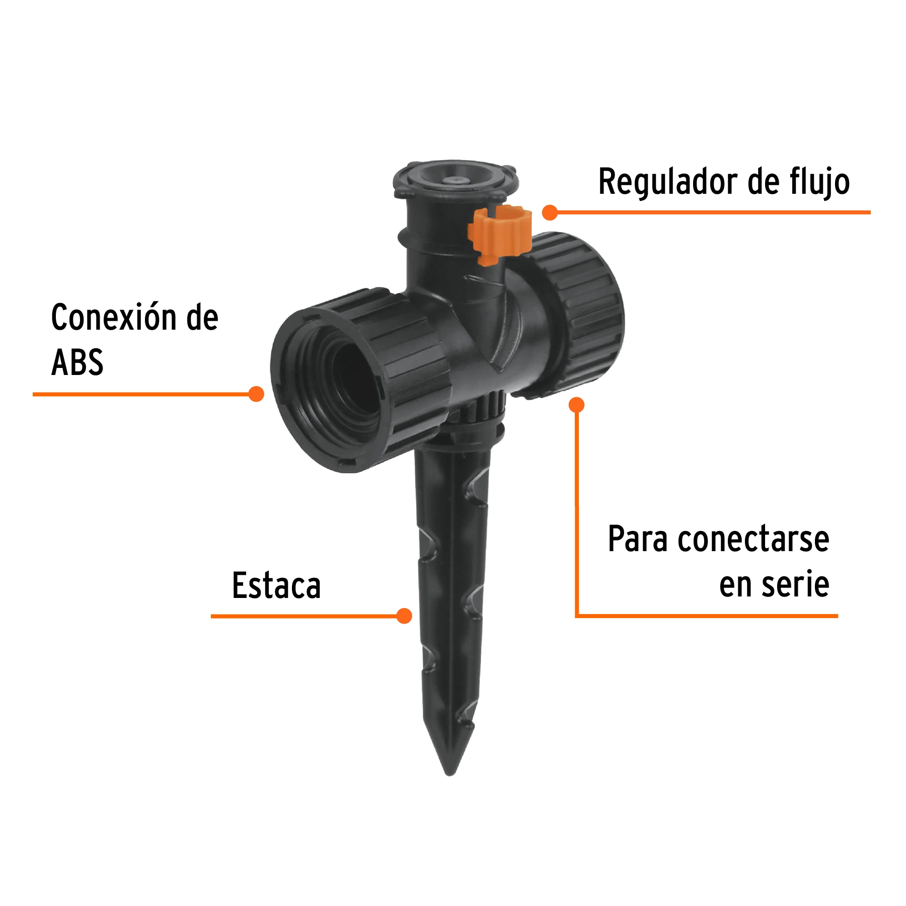 Mini aspersor plástico, dos vías, irrigación 360°, TRUPER