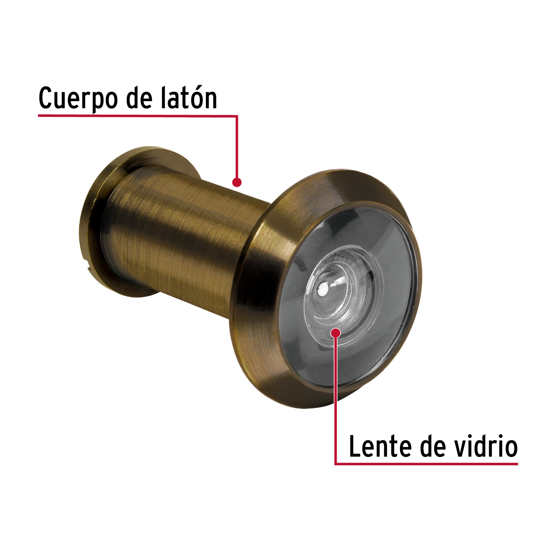Mirilla de seguridad, 180°, lente de vidrio, latón antiguo