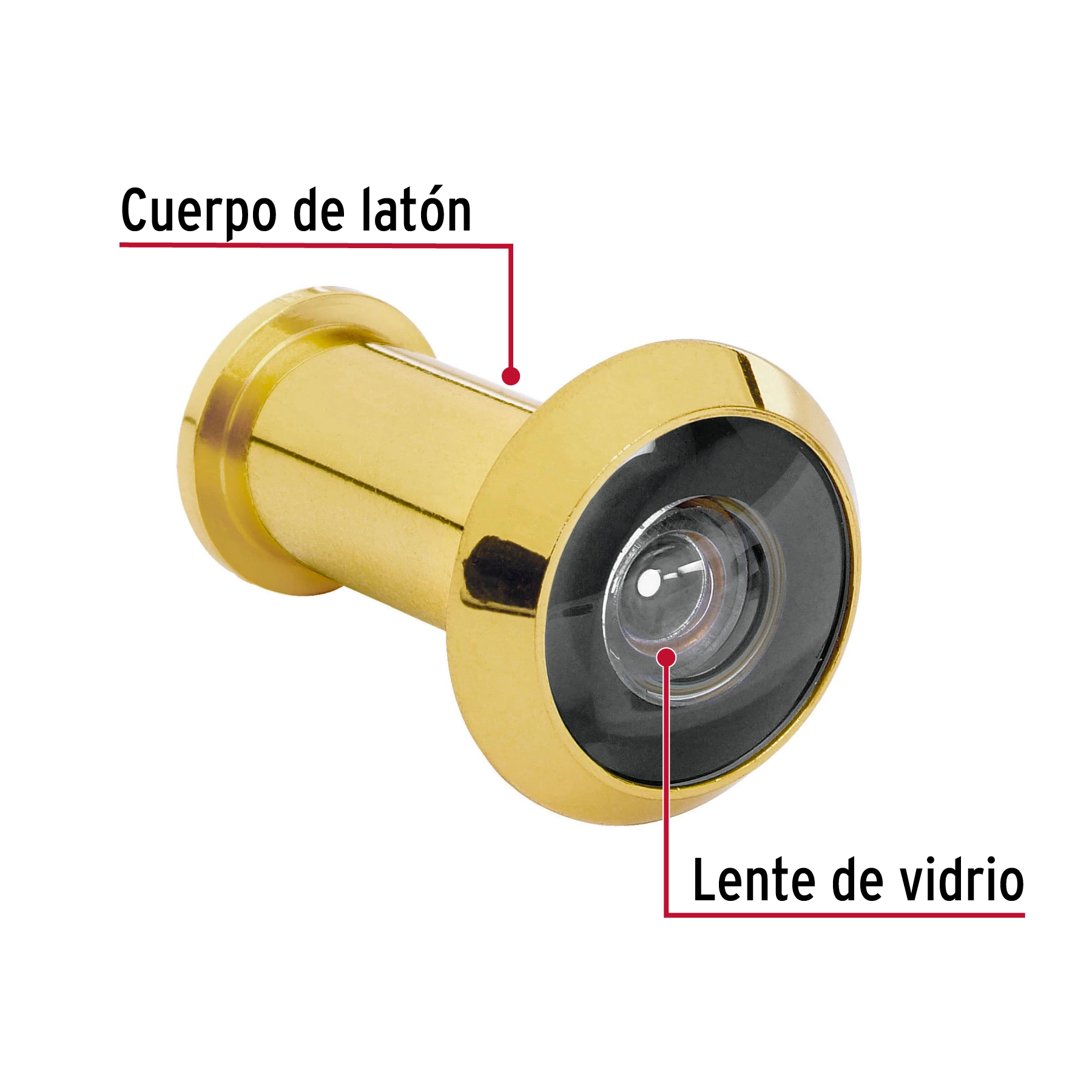 Mirilla de seguridad, 180°, lente de vidrio, latonado