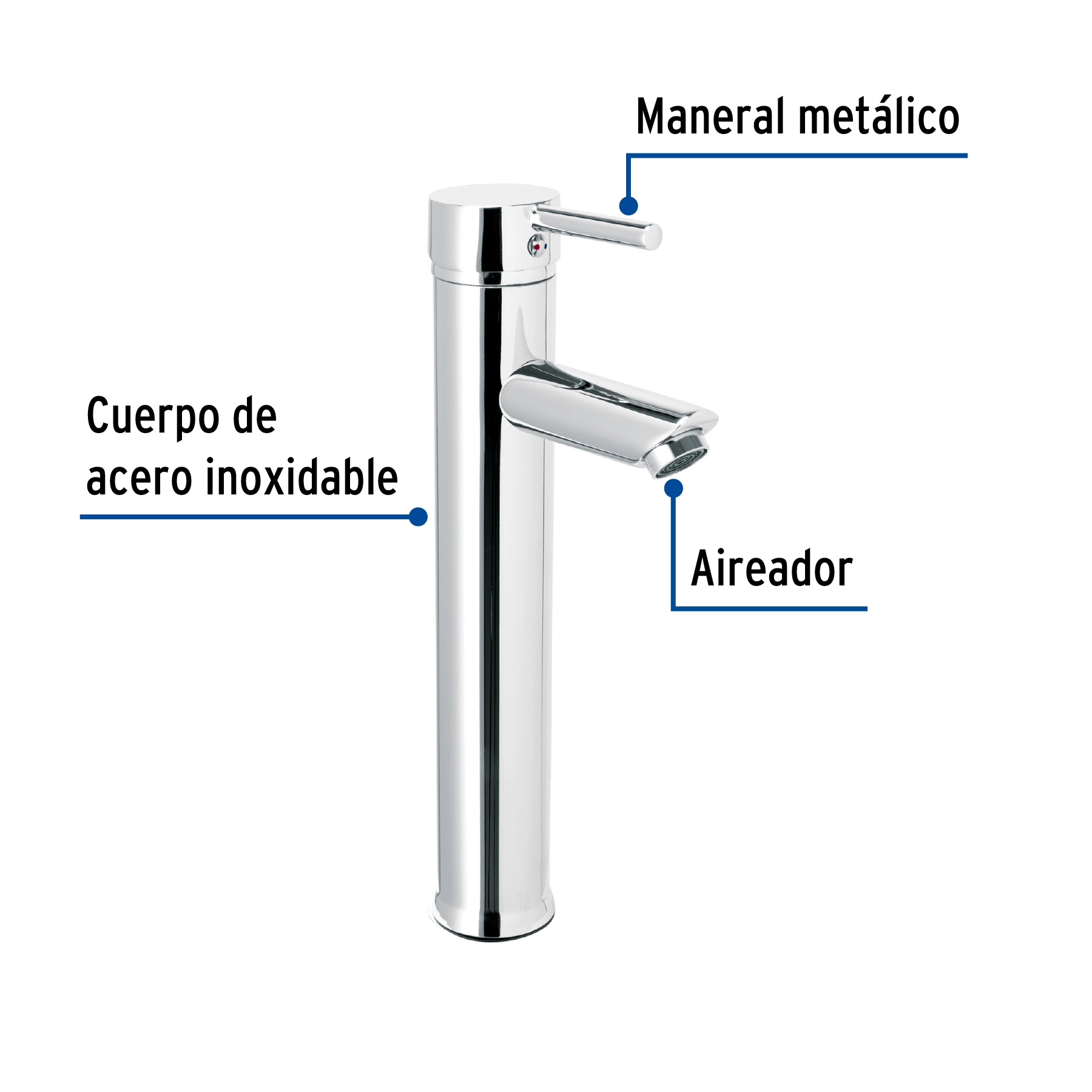 Monomando alto cromo para lavabo, FOSET TÚBIG