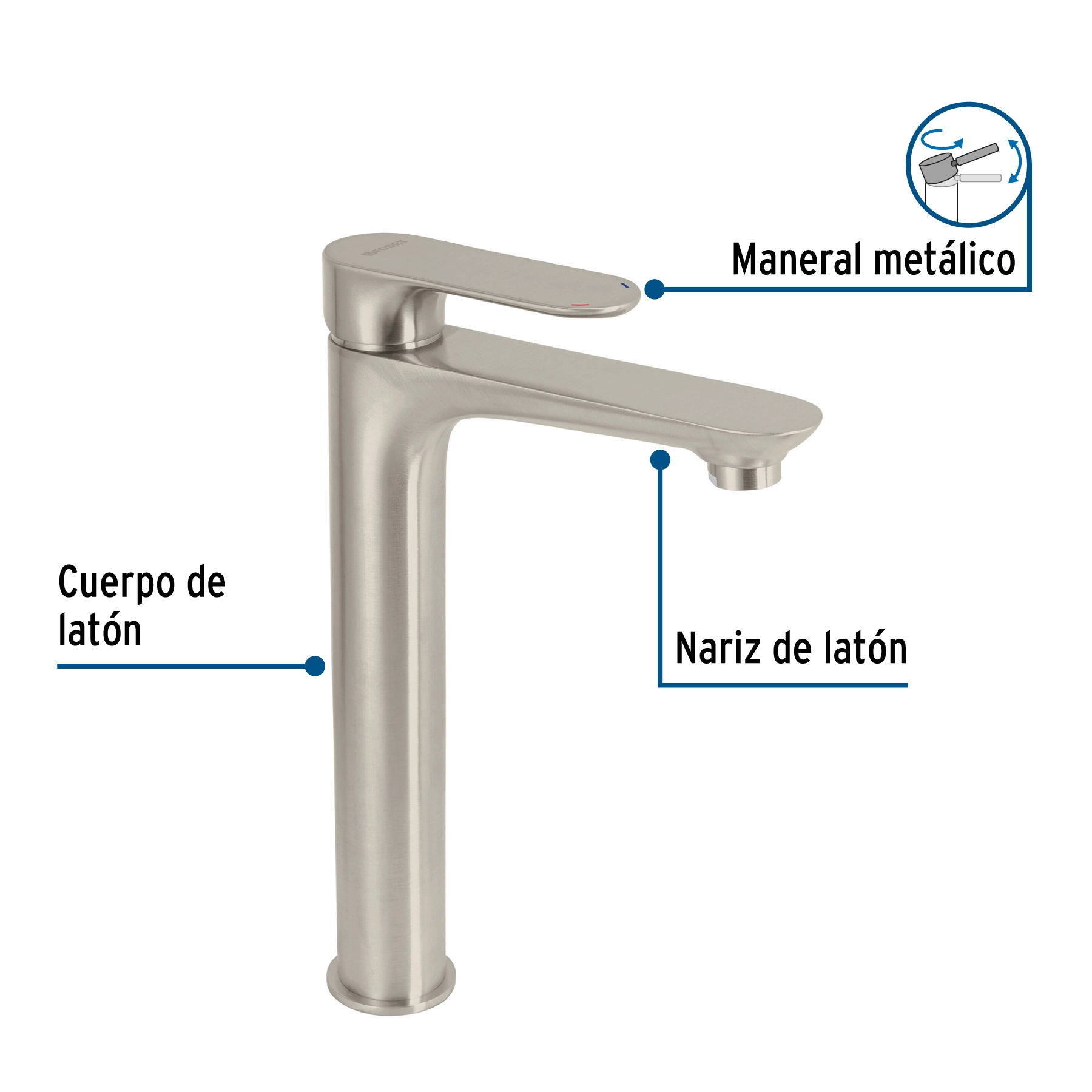 Monomando alto para lavabo, satín, FOSET RIVIERA