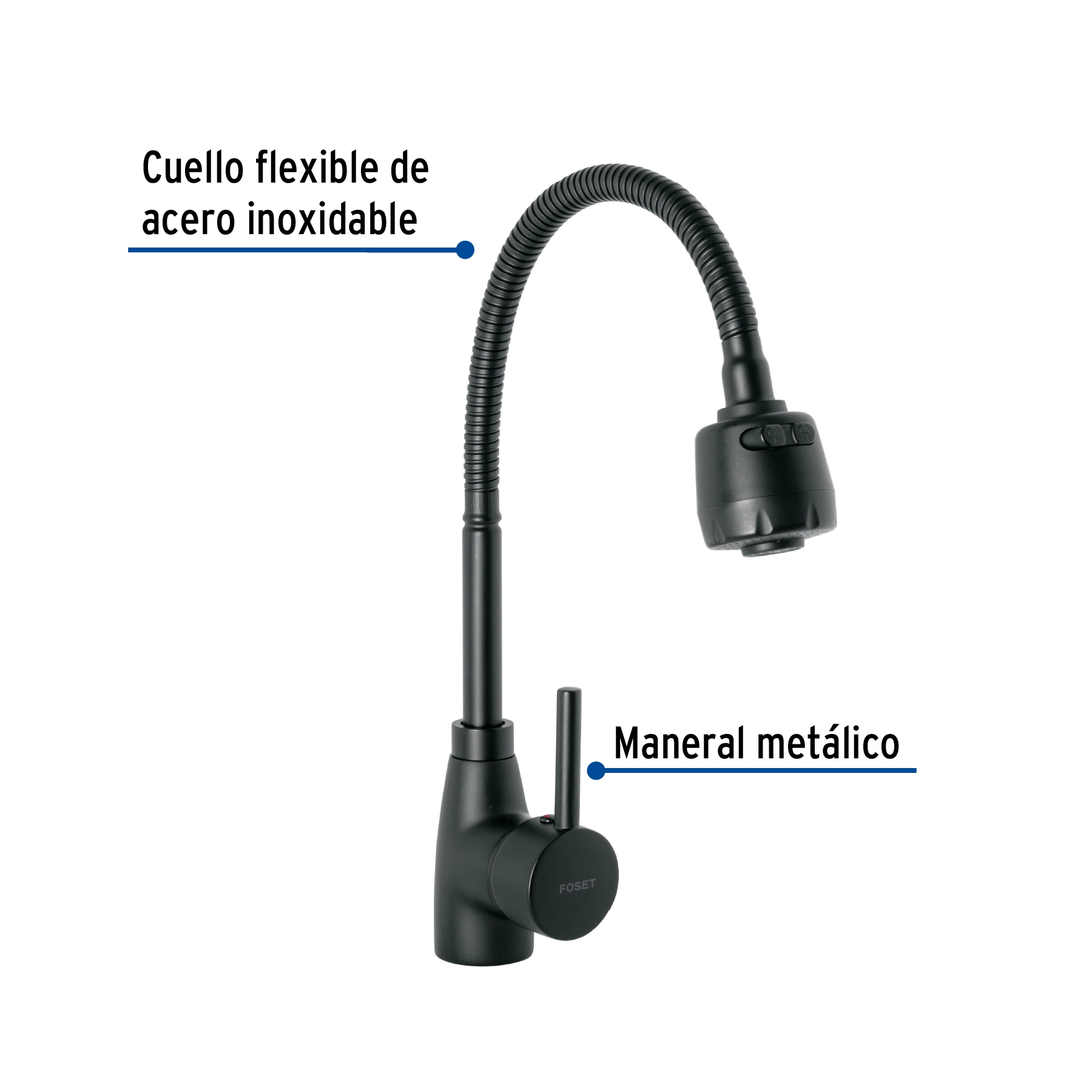Monomando para fregadero con cuello flexible, negro, TÚBIG