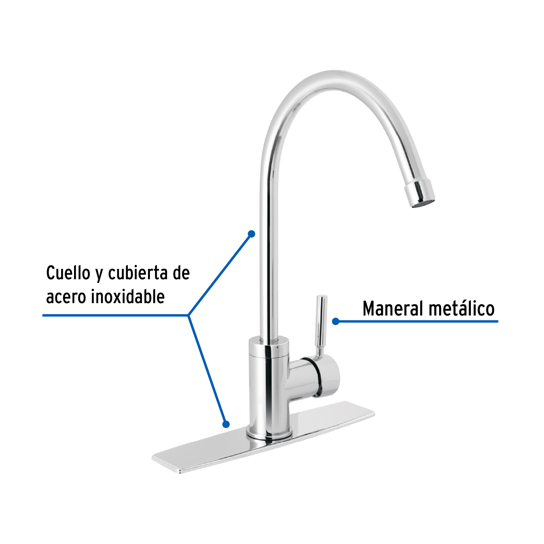 Monomando para fregadero, cuello alto, cromo, FOSET TÚBIG