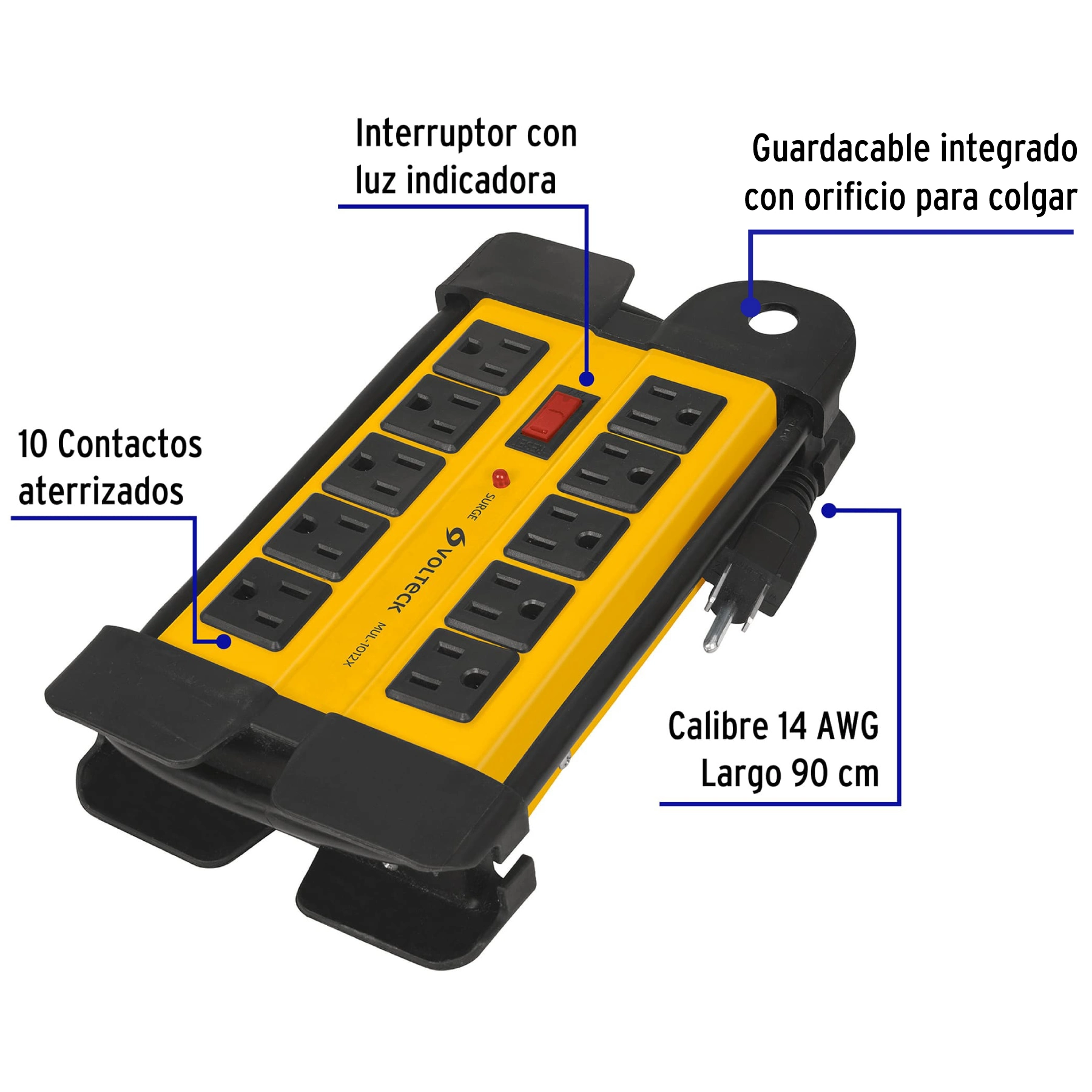 Multicontacto 14 AWG industrial supresor picos 10 entradas