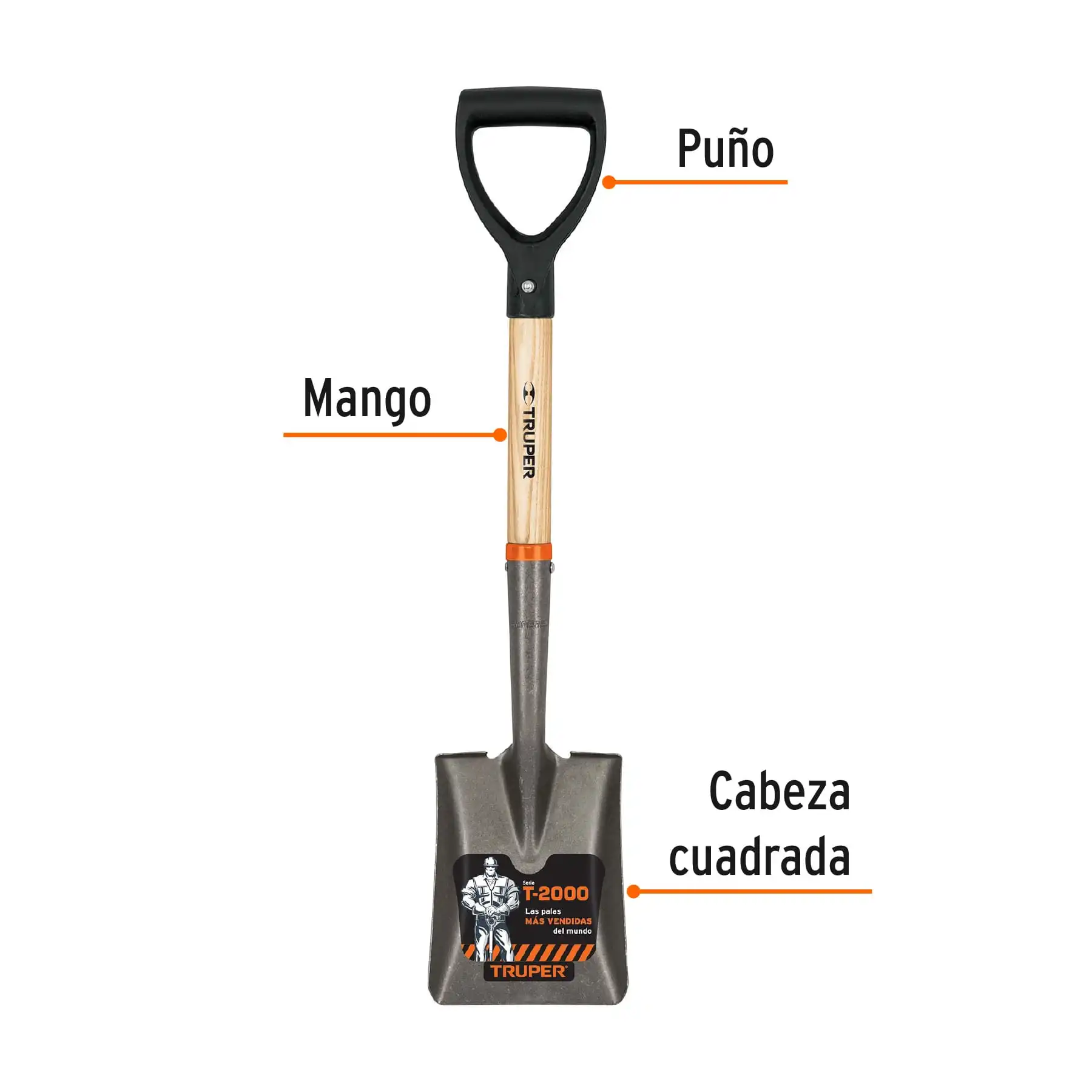 Pala cajuelera cuadrada, puño 'D' mango de madera, TRUPER