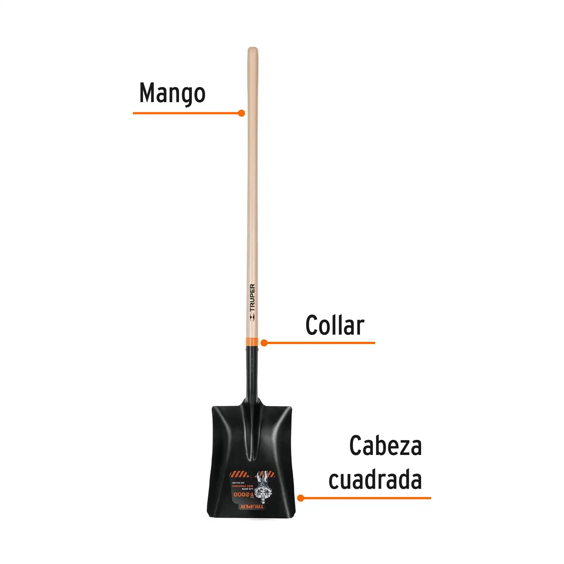 Pala T-2000 cuadrada, tipo español, mango largo 41', TRUPER
