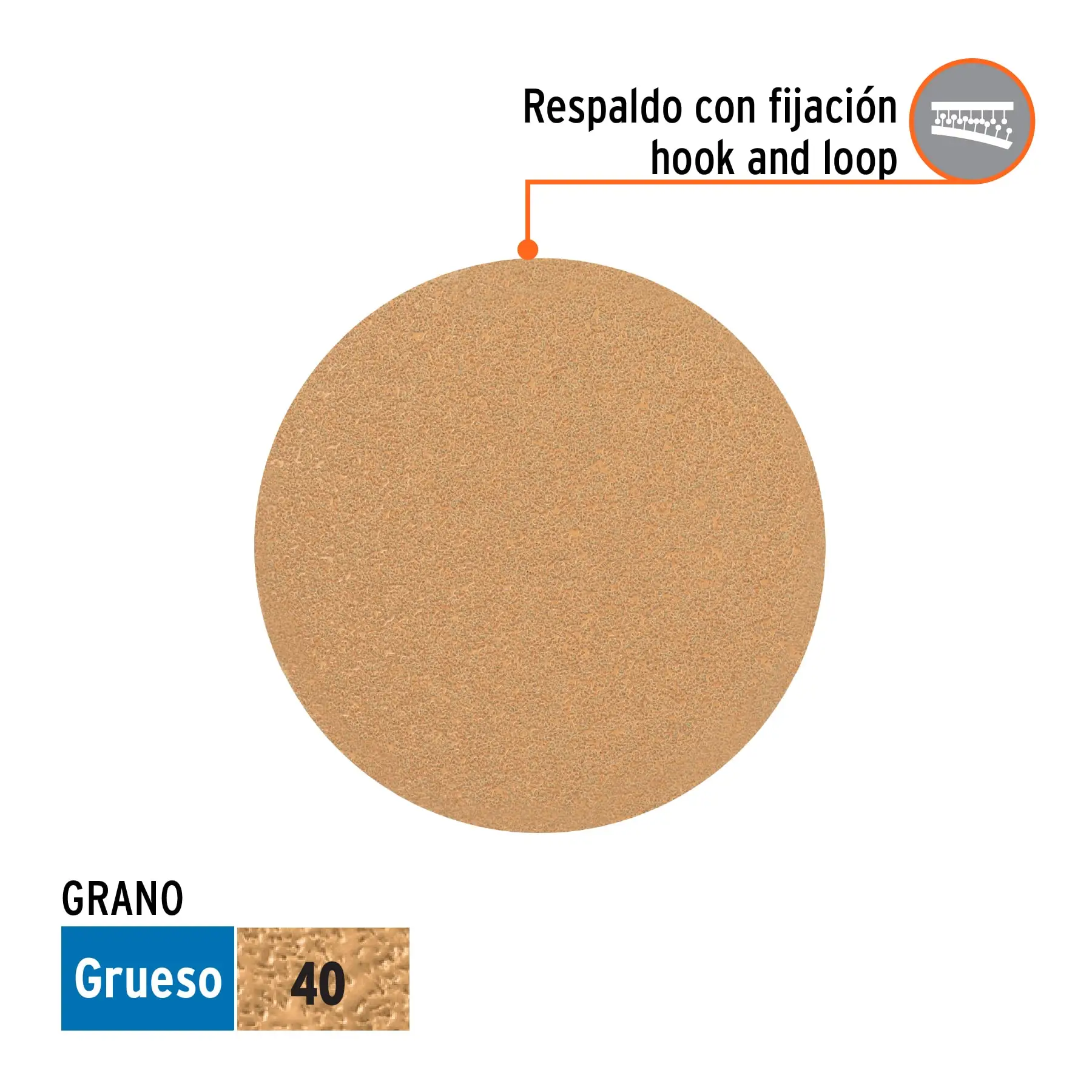 Paquete con 5 discos de lija 5' grano 40, ciegos, TRUPER