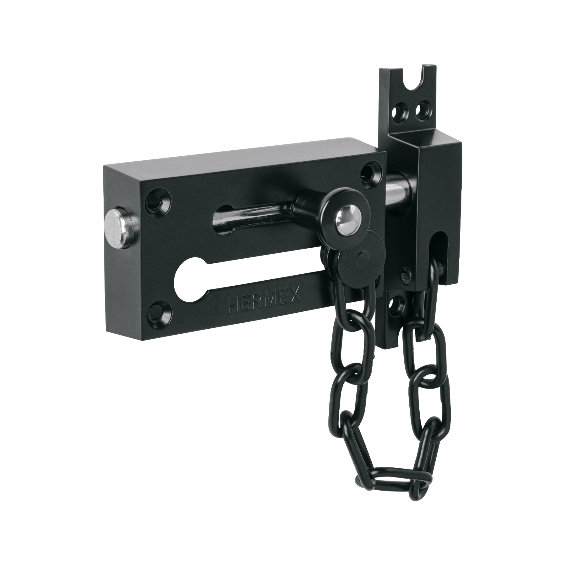 Pasador con cadena para puerta, acabado negro, HERMEX
