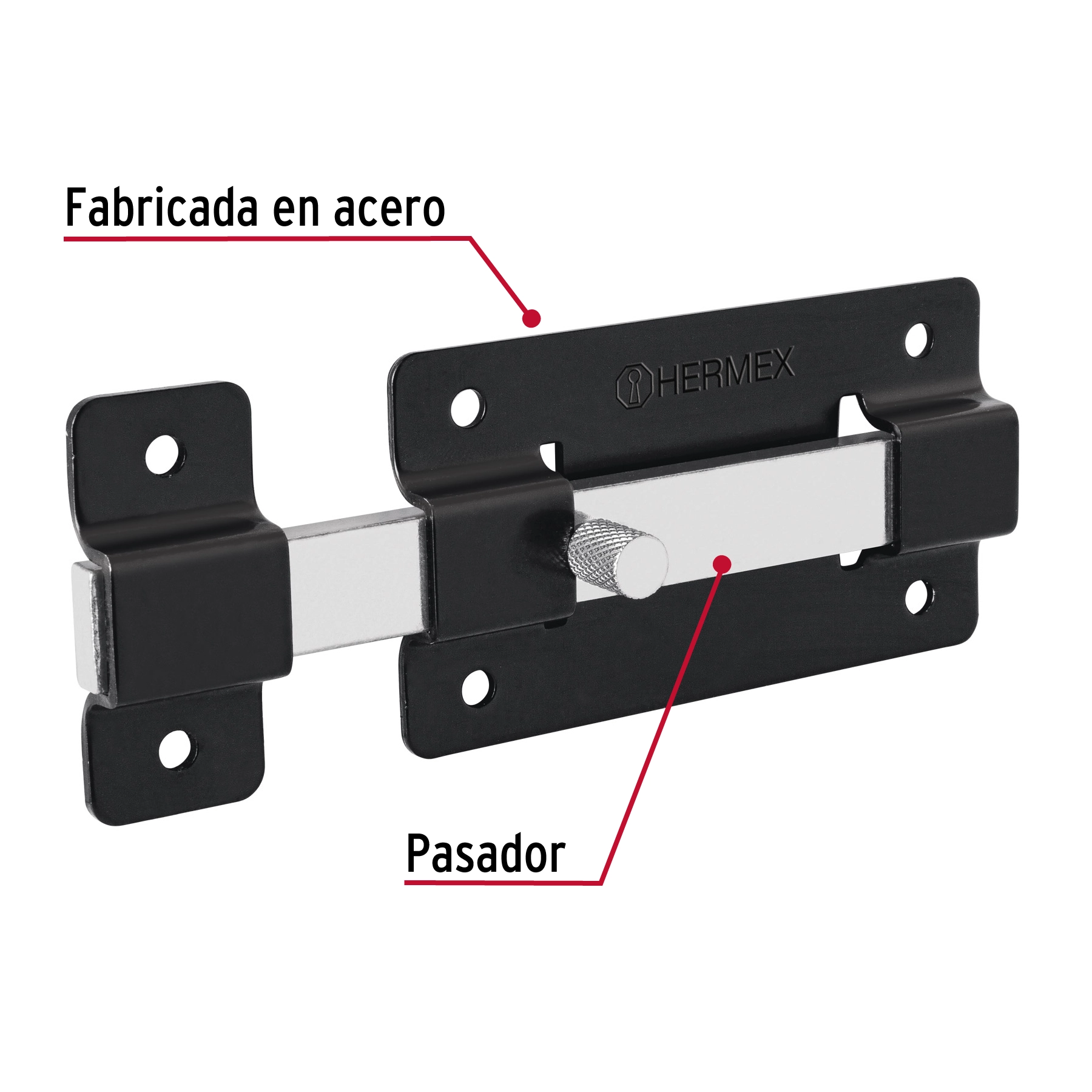 Pasador de barra plana 4', negro, HERMEX
