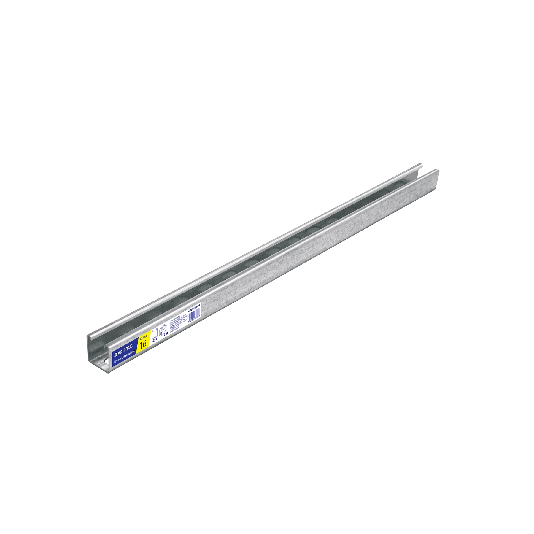 Perfil monocanal perforado de 3 m, 4 x 4 cm cal. 16, VOLTECK
