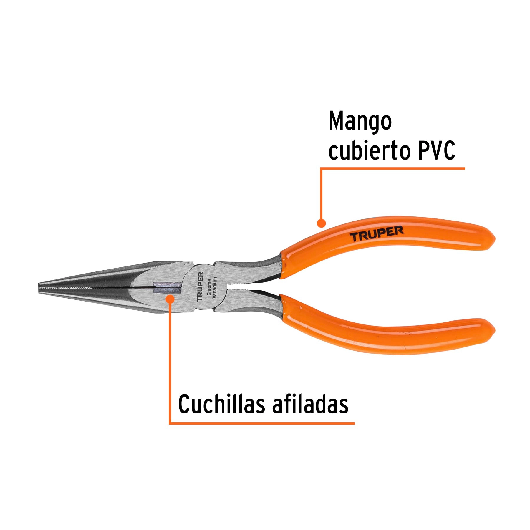 Pinza de punta y corte 7' mango de PVC, TRUPER