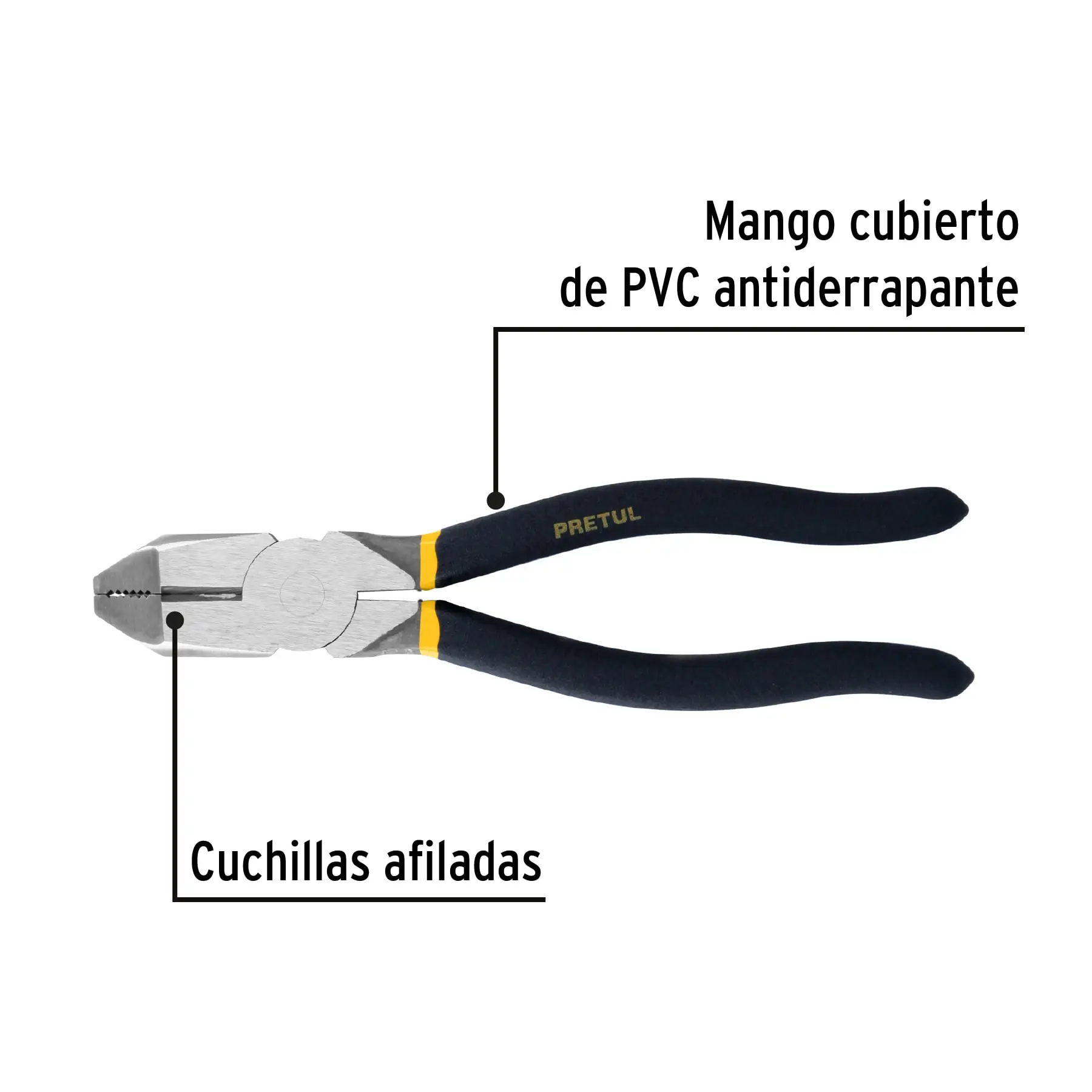 Pinza para electricista 9' uso rudo, mango de PVC, PRETUL