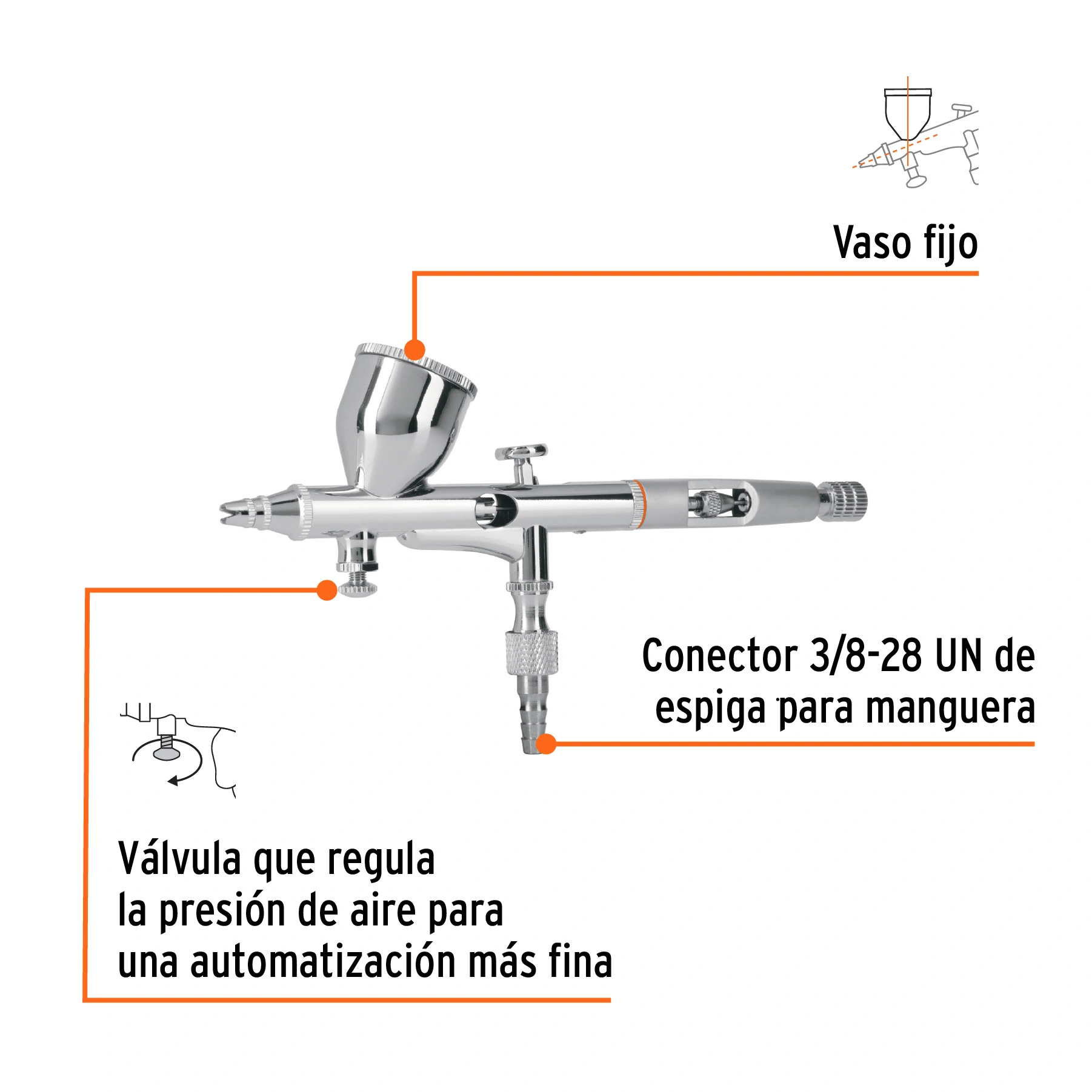 Pistola aerográfica de gravedad con vaso fijo, TRUPER