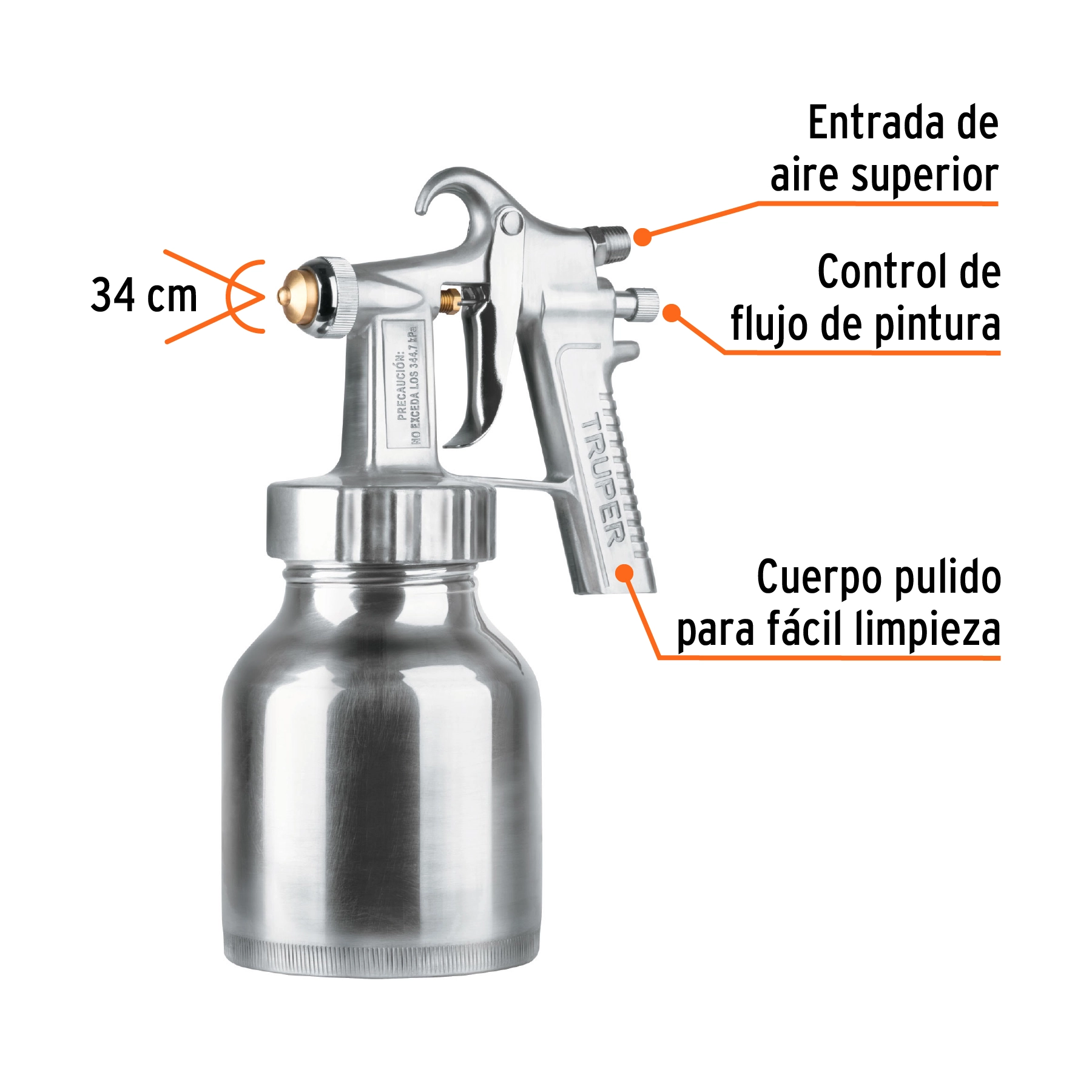 Pistola p/pintar baja presión, 1.5 mm, pulida, entrada sup