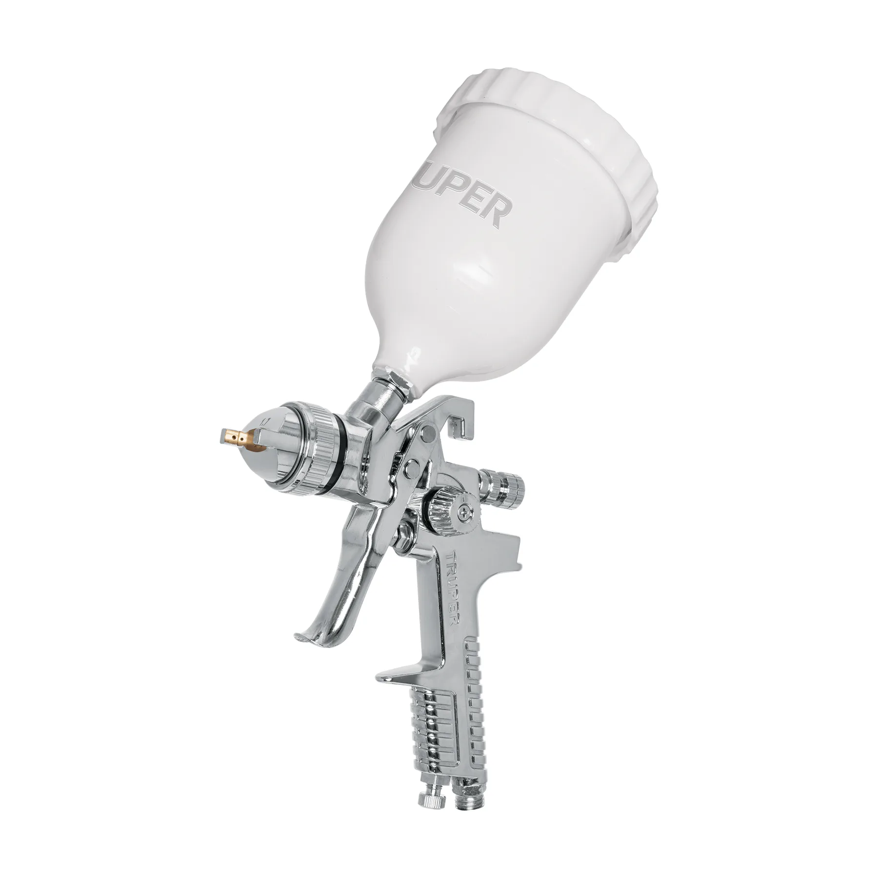 Pistola p/pintar gravedad HVLP vaso plástico, 1.7 mm, TRUPER