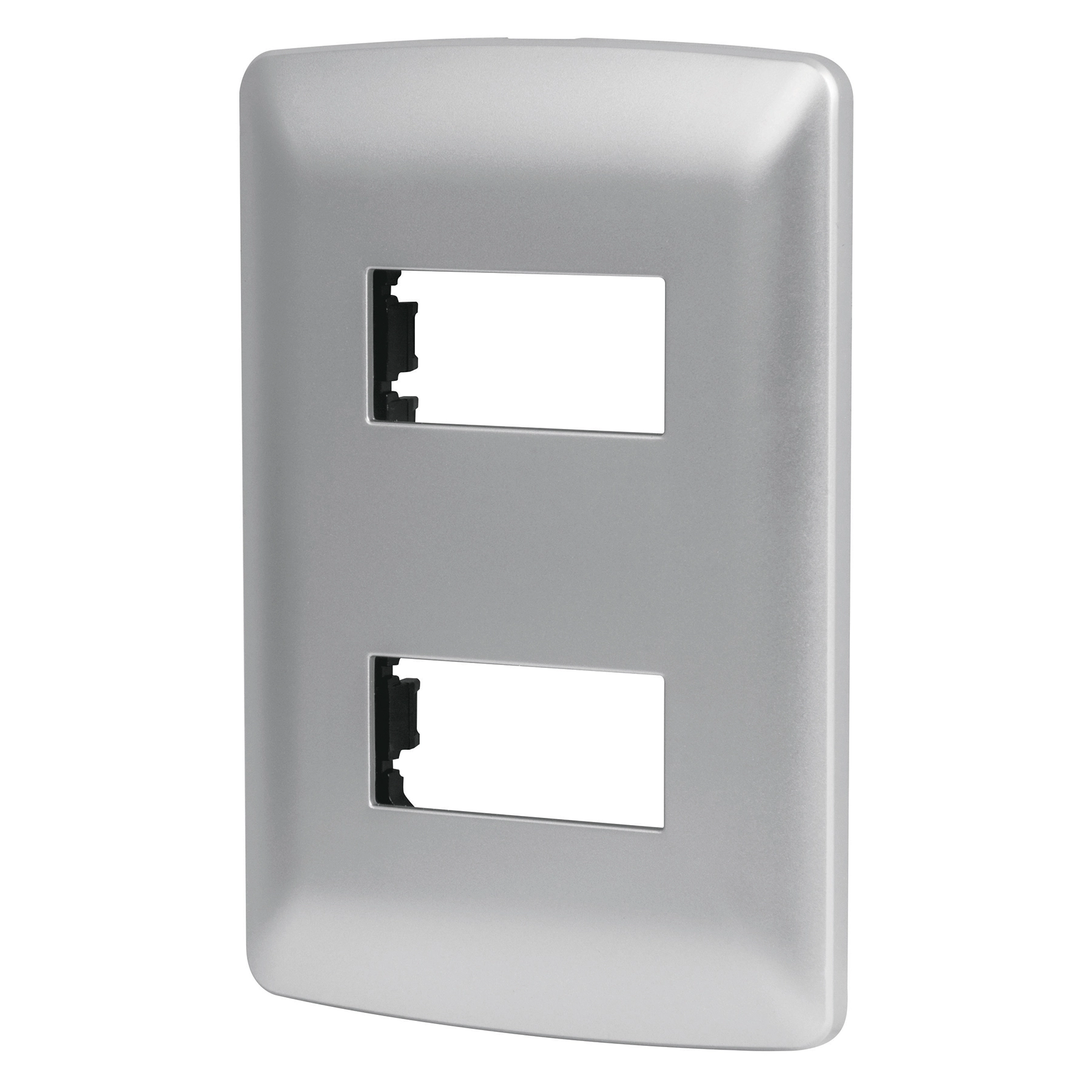 Placa 2 módulos de ABS, línea italiana, color plata, VOLTECK