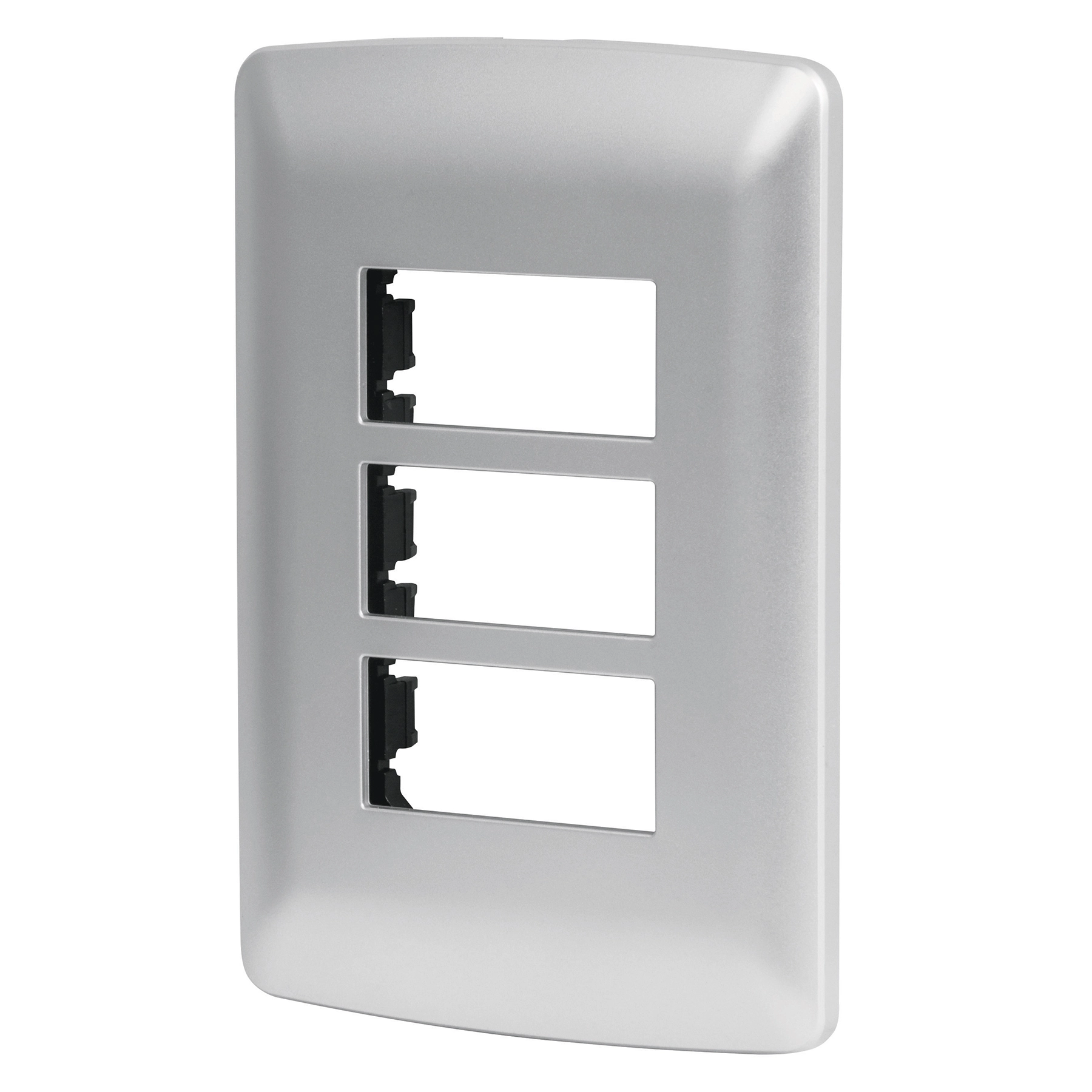 Placa 3 módulos de ABS, línea italiana, color plata, VOLTECK