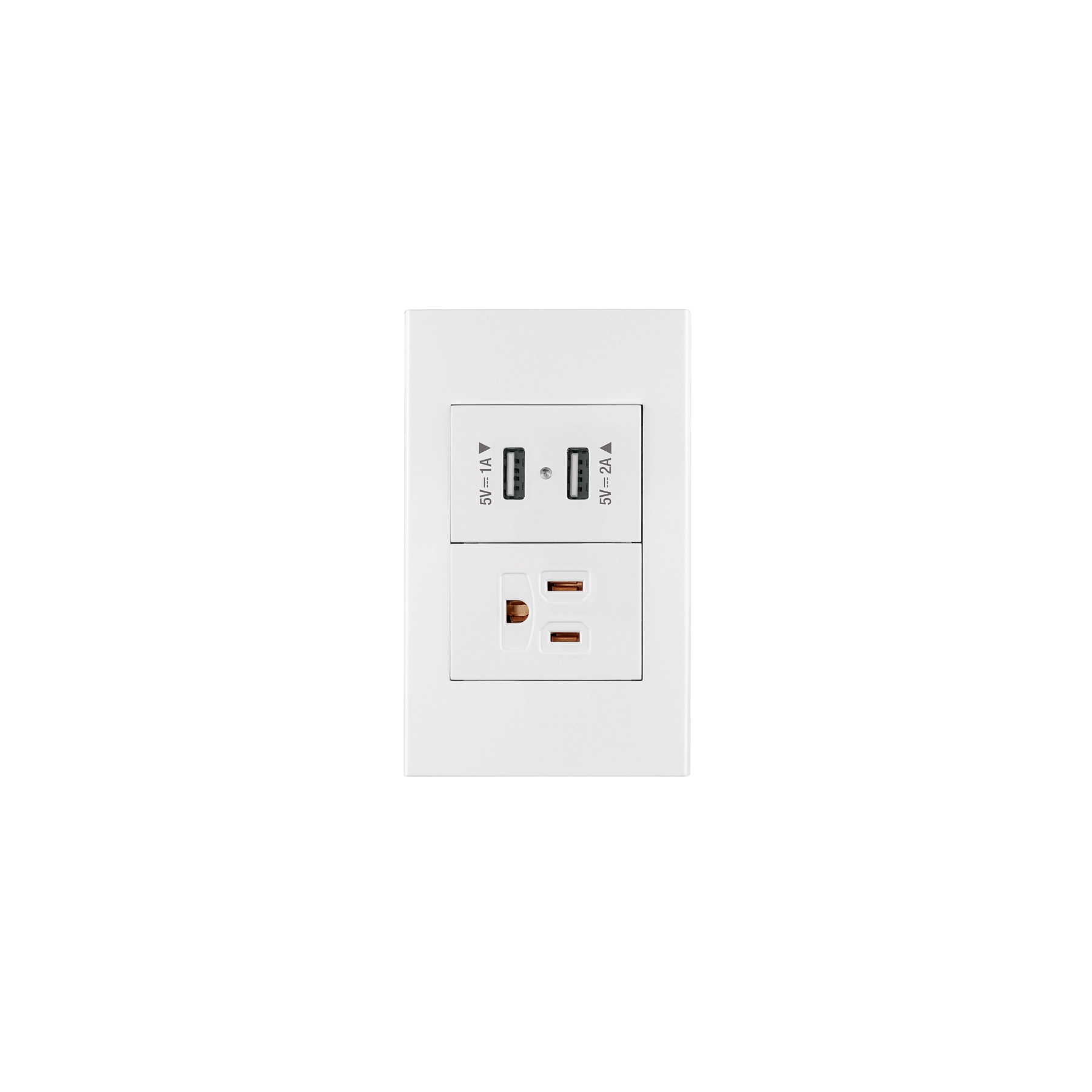 Placa armada 1contacto, 2puertos USB, 1.5mod,Española,blanco
