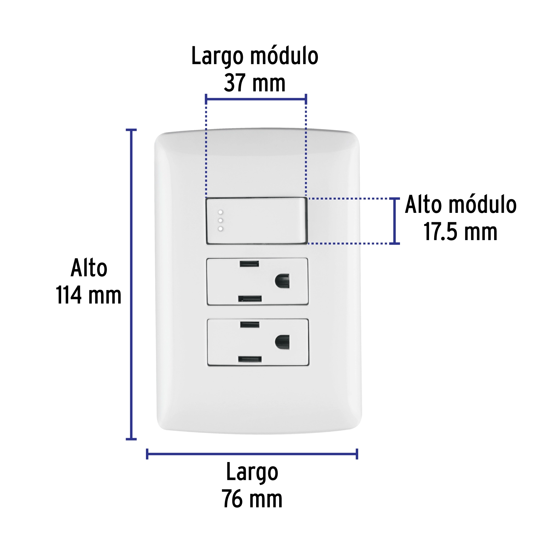 Placa armada 2 contactos e interruptor,blanco,línea Italiana