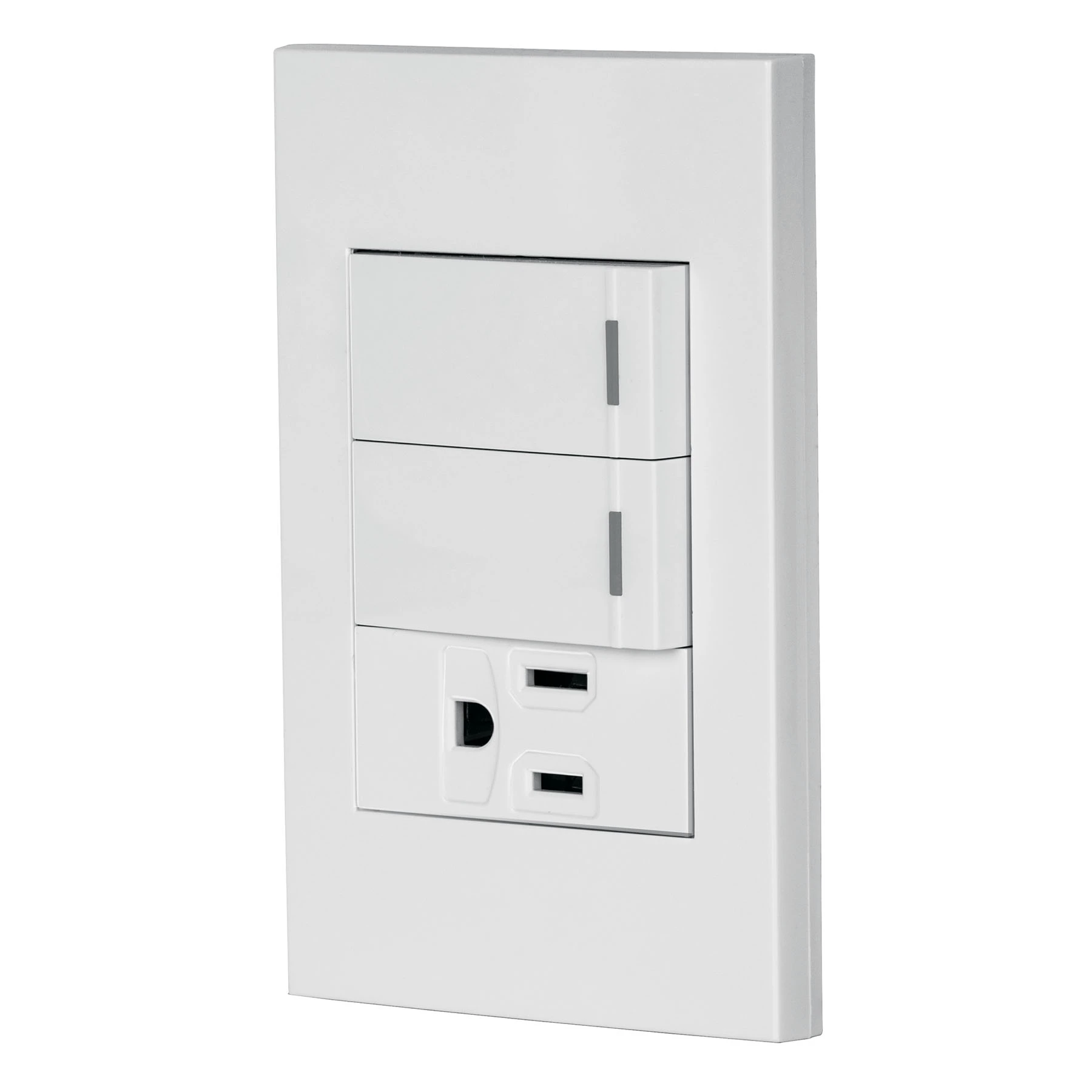 Placa armada 2 interruptores,1 contacto,1mod,Española,blanco