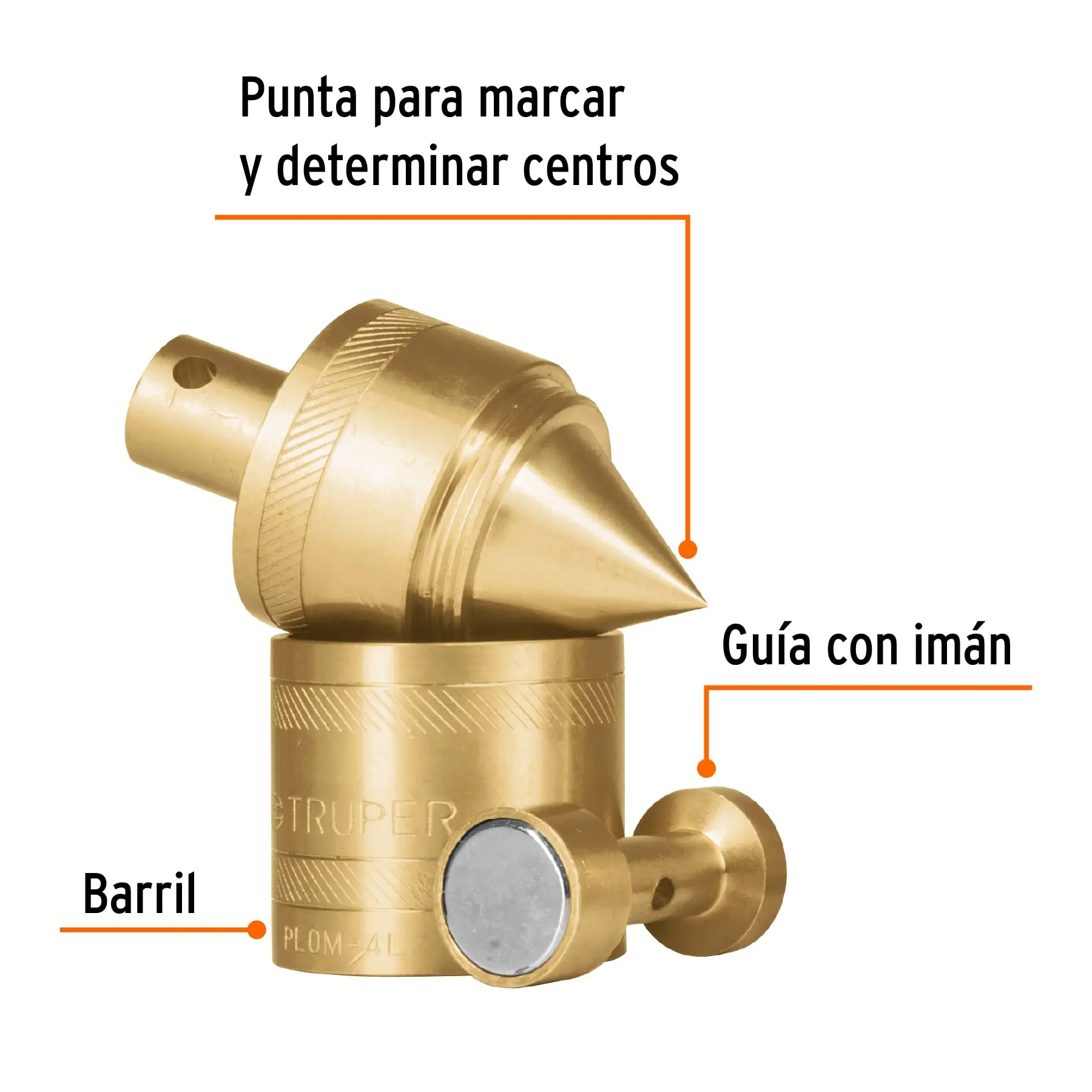 Plomada de latón 24 oz con centro y guía magnética, TRUPER