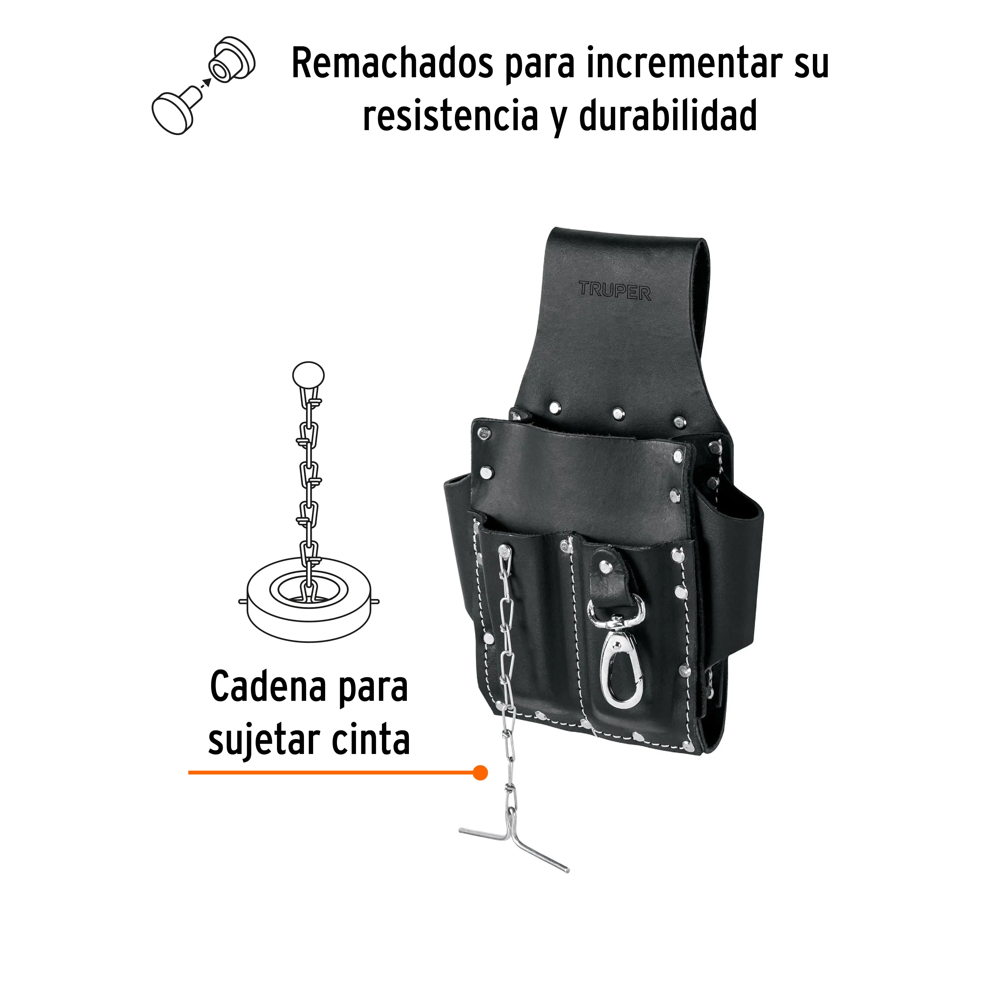 Porta herramientas grande de cuero, 7 compartimentos, TRUPER