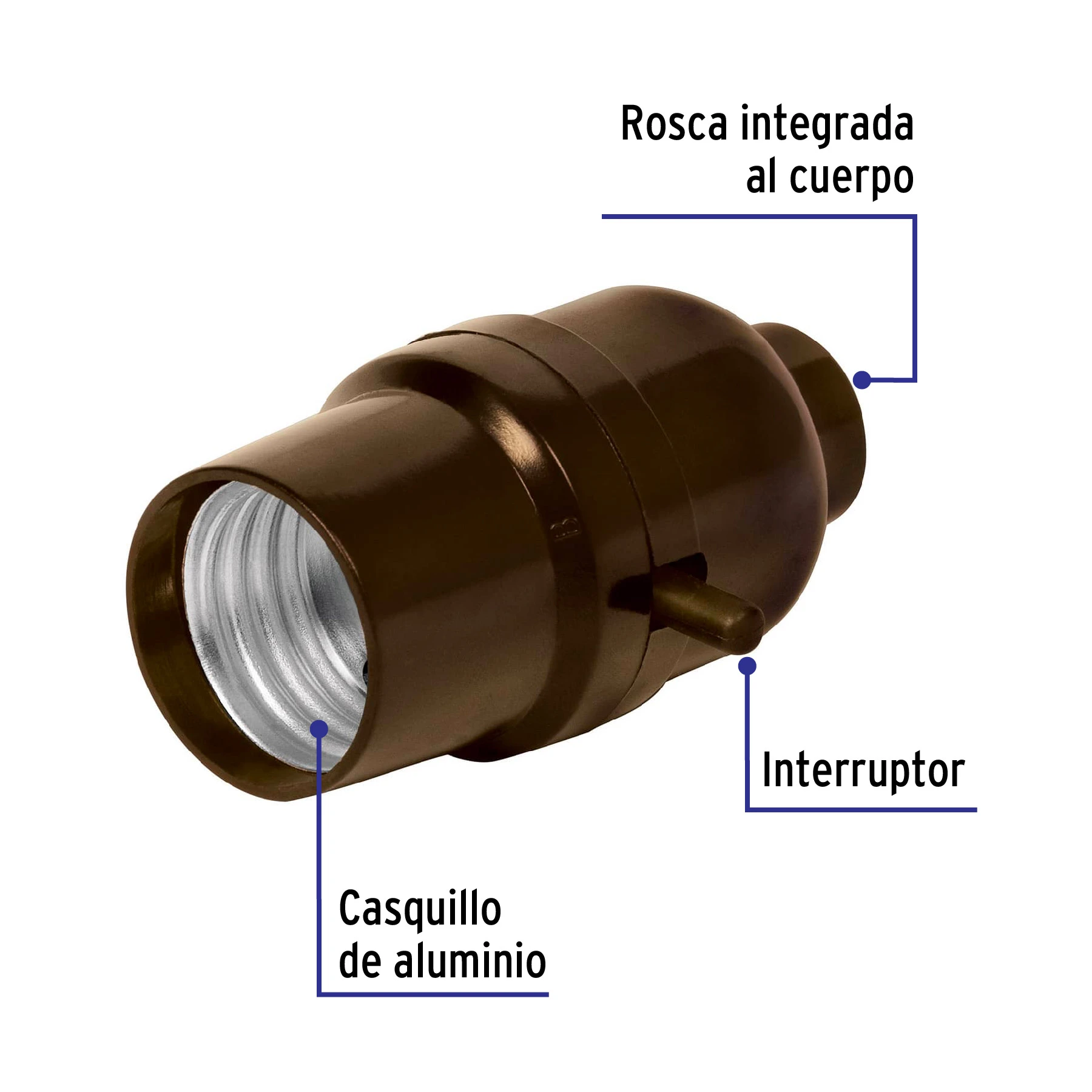 Portalámpara de baquelita con interruptor de barra, VOLTECK