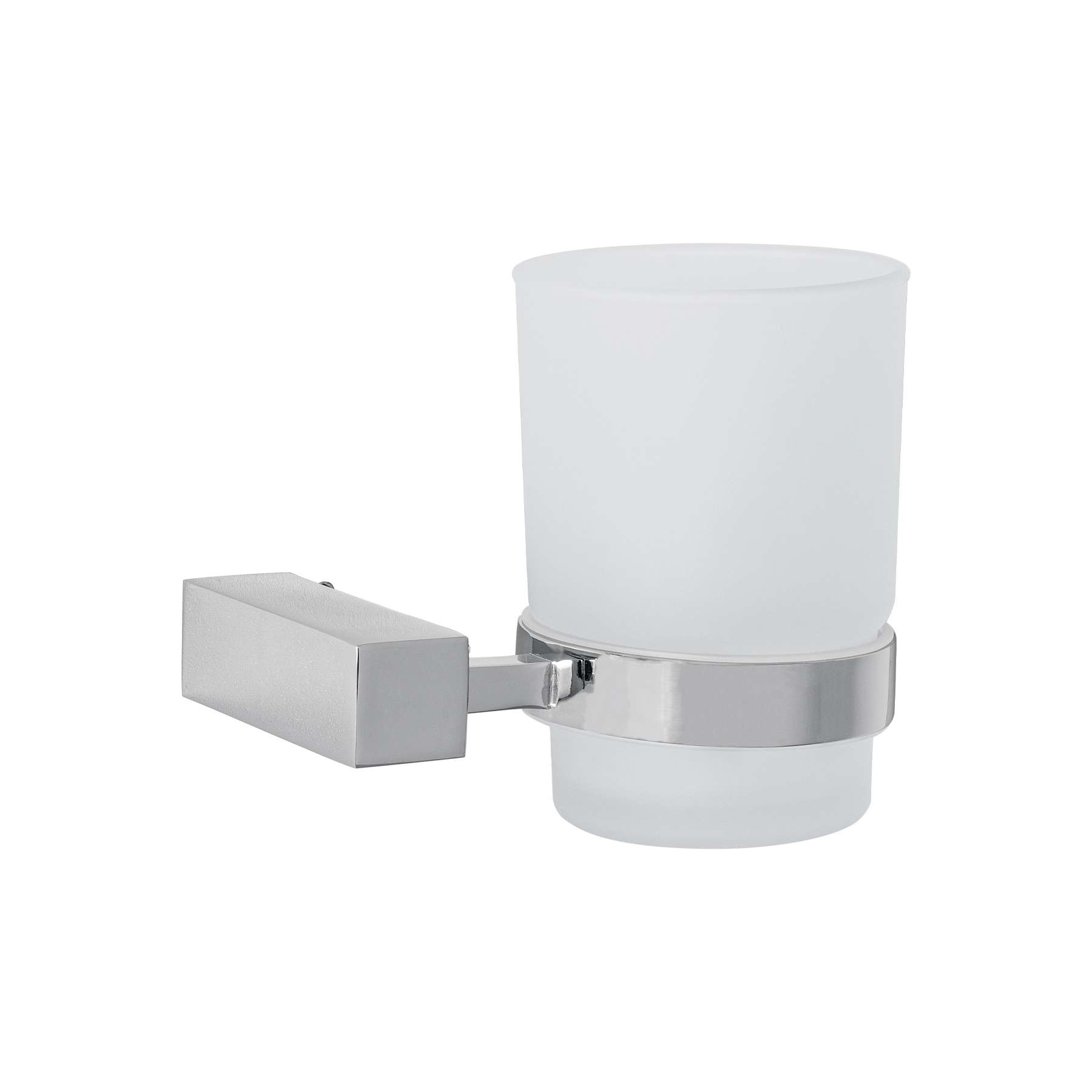 Portavaso cepillero con vaso de vidrio, cromo, FOSET KUBO