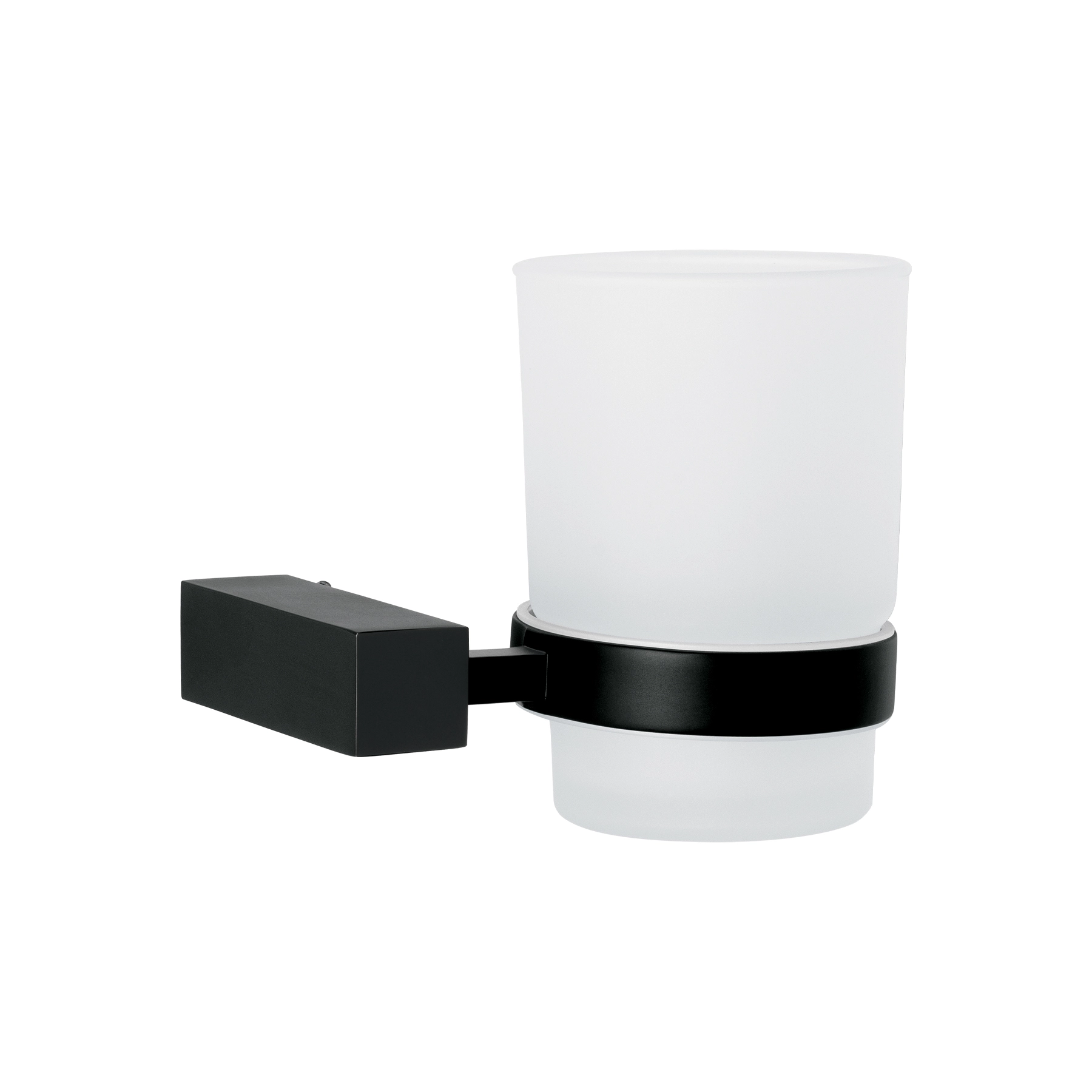 Portavaso cepillero con vaso de vidrio, negro, FOSET KUBO
