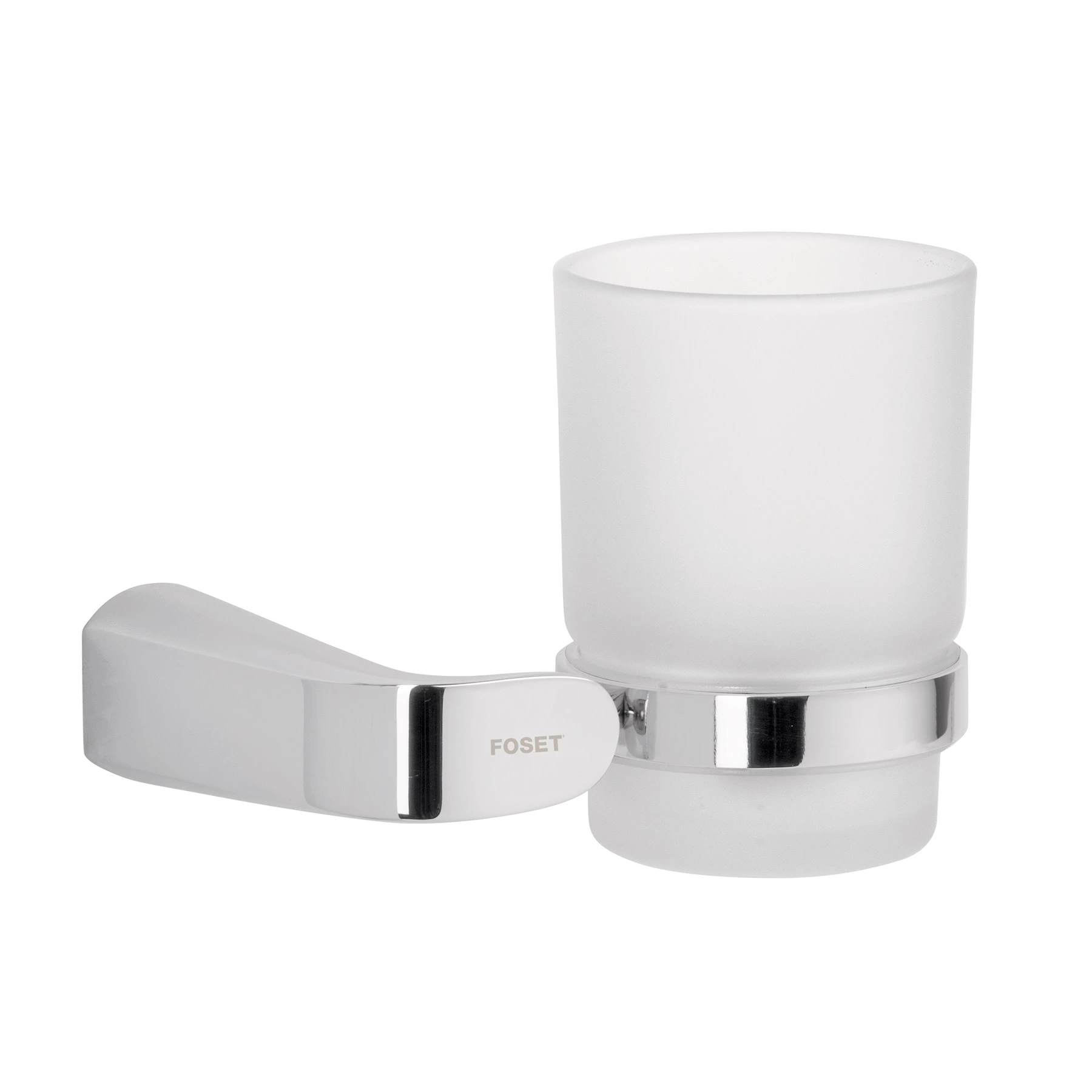 Portavaso cepillero cromo con vaso de vidrio, FOSET RIVIERA