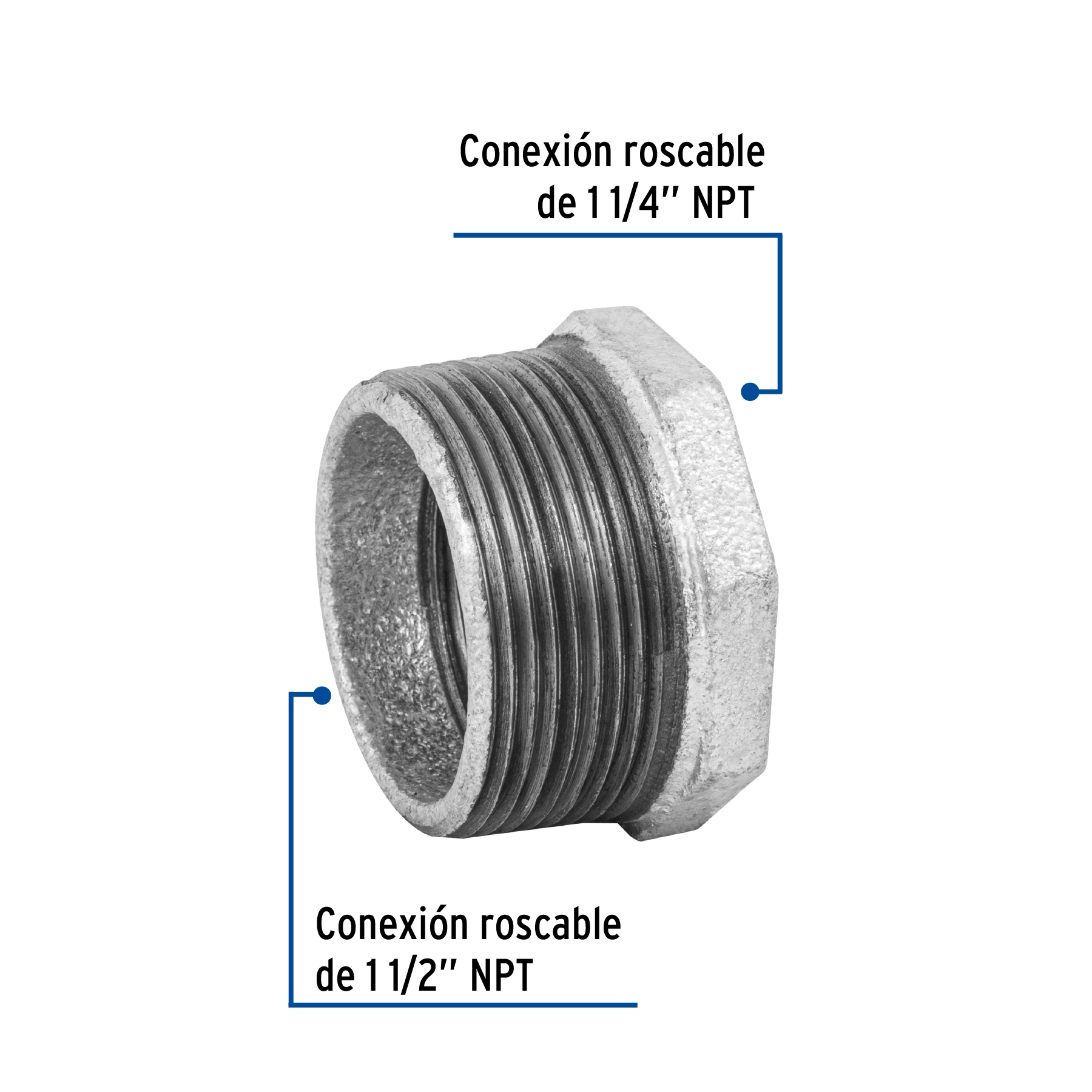 Reducción bushing acero galvanizado 1-1/2 x1-1/4', FOSET