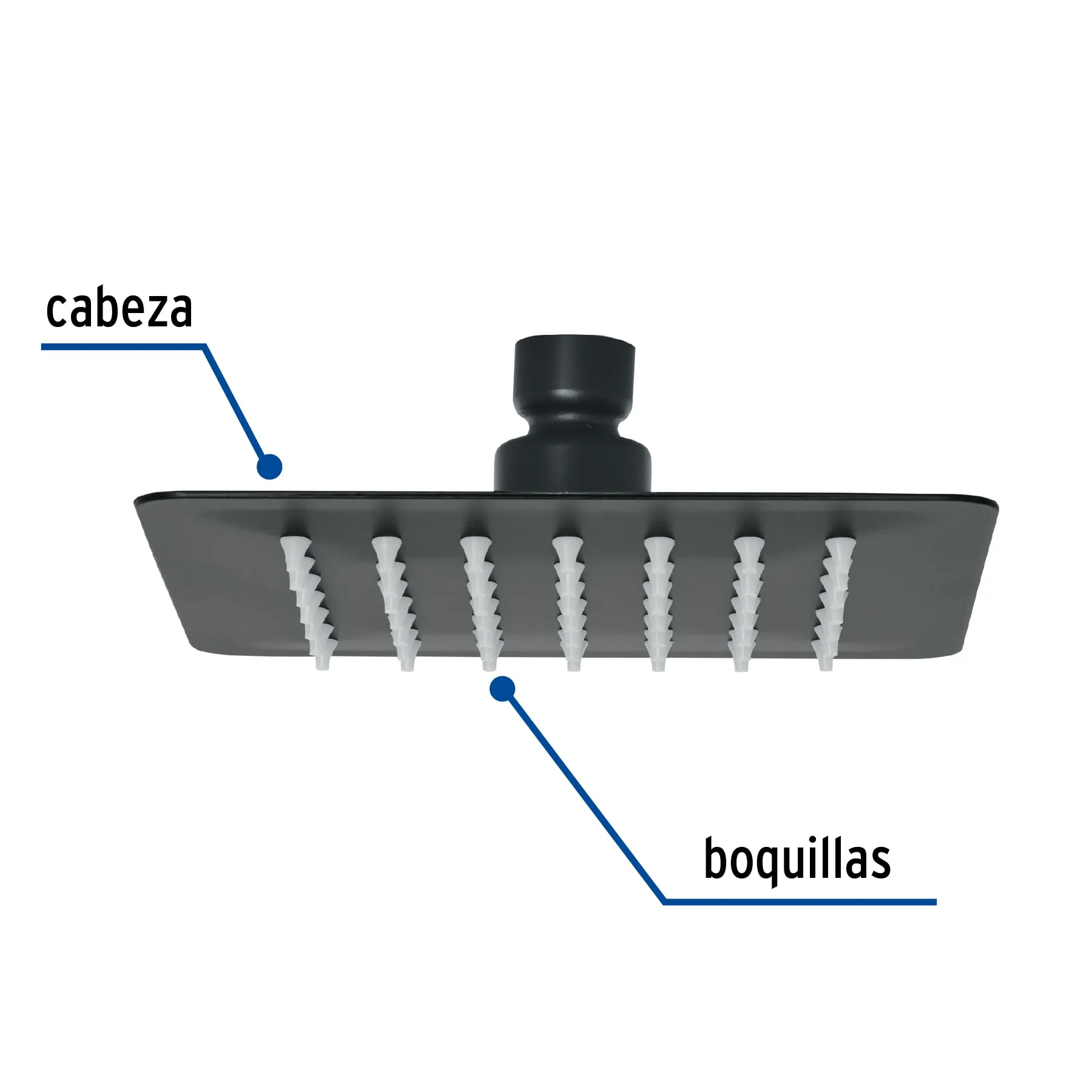 Regadera cuadrada 6', acero inox, sin brazo, negro, TÚBIG