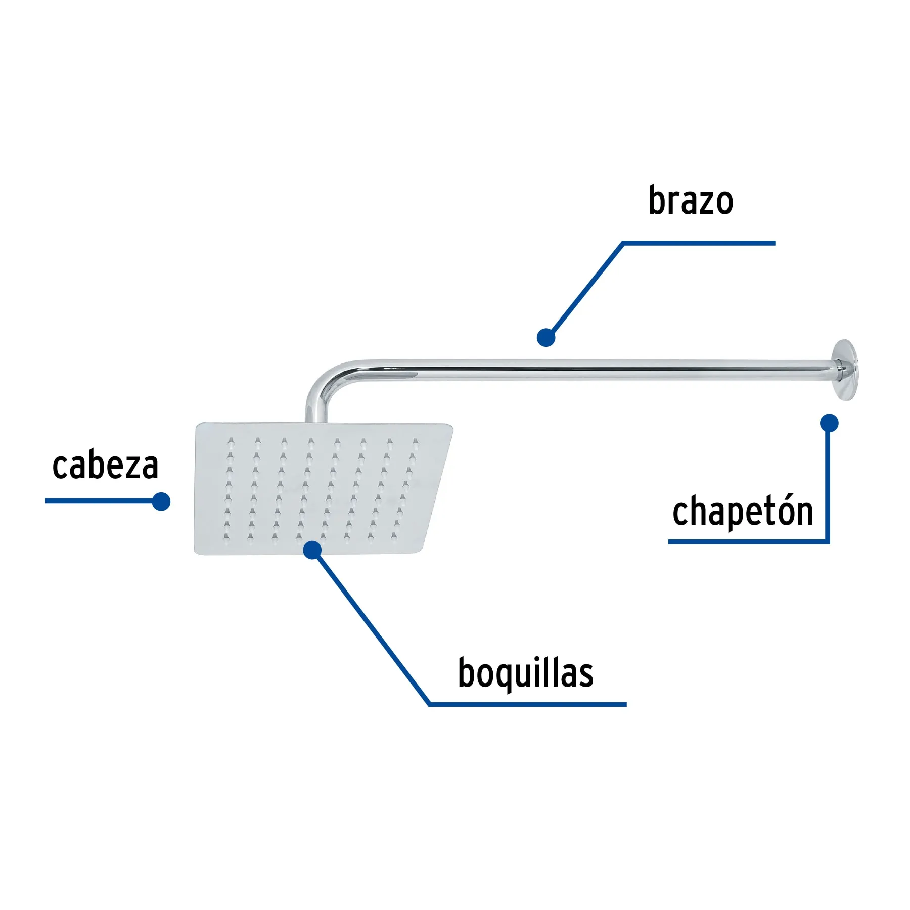 Regadera cuadrada 8', acero inox, con brazo, cromo, TÚBIG