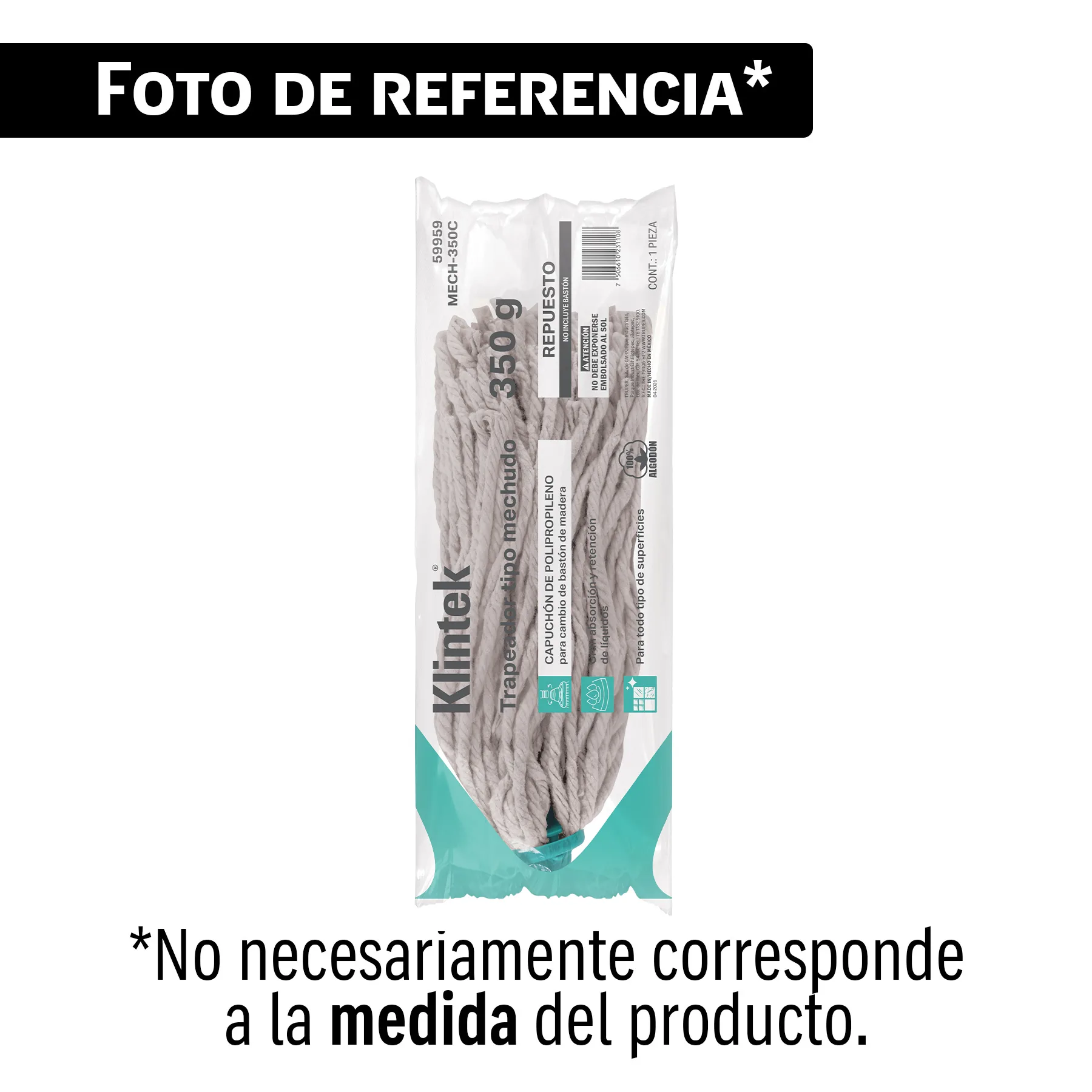 Trapeador tipo mechudo, 250 g repuesto, algodón, KLINTEK