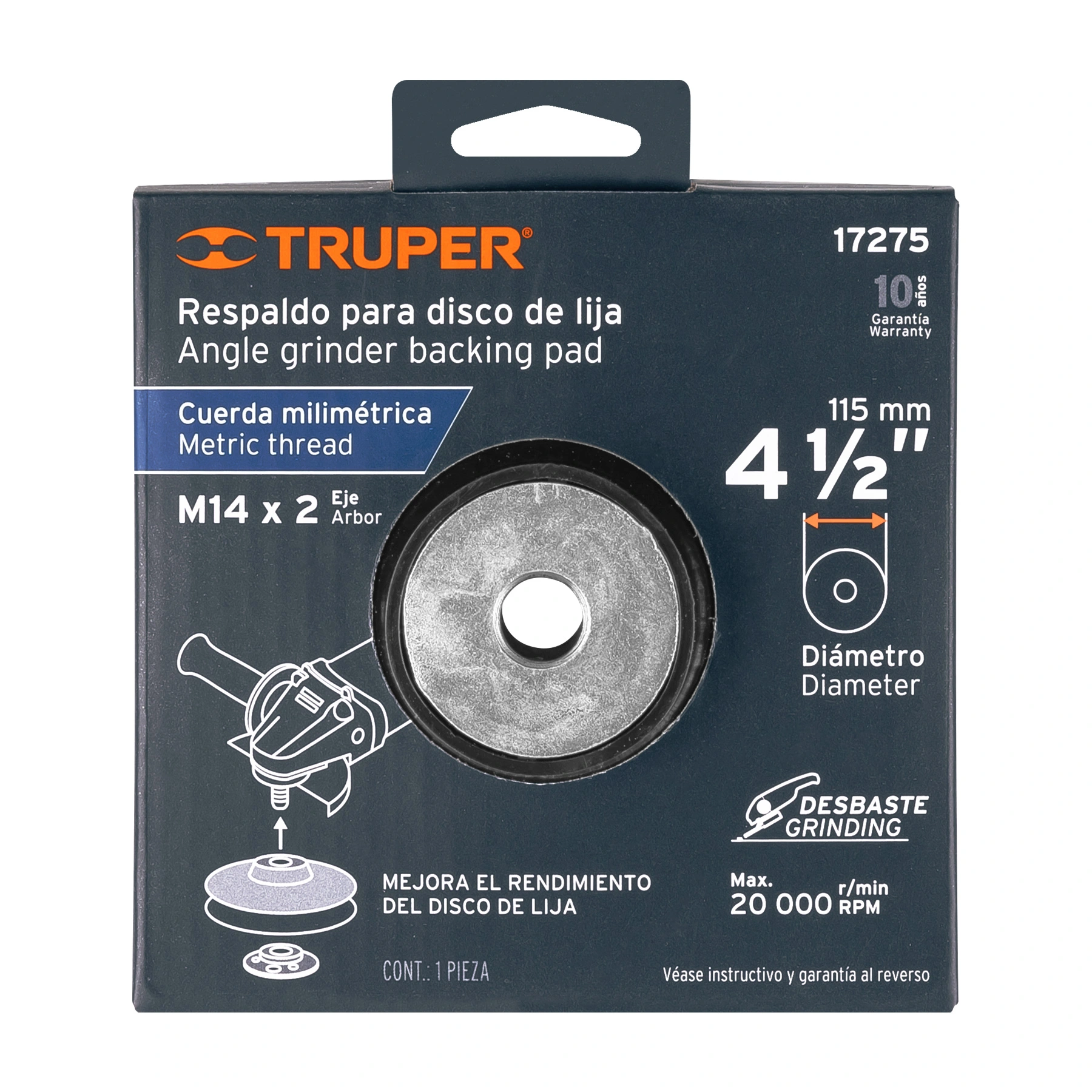 Respaldo para discos de lija 4-1/2', eje M14, TRUPER